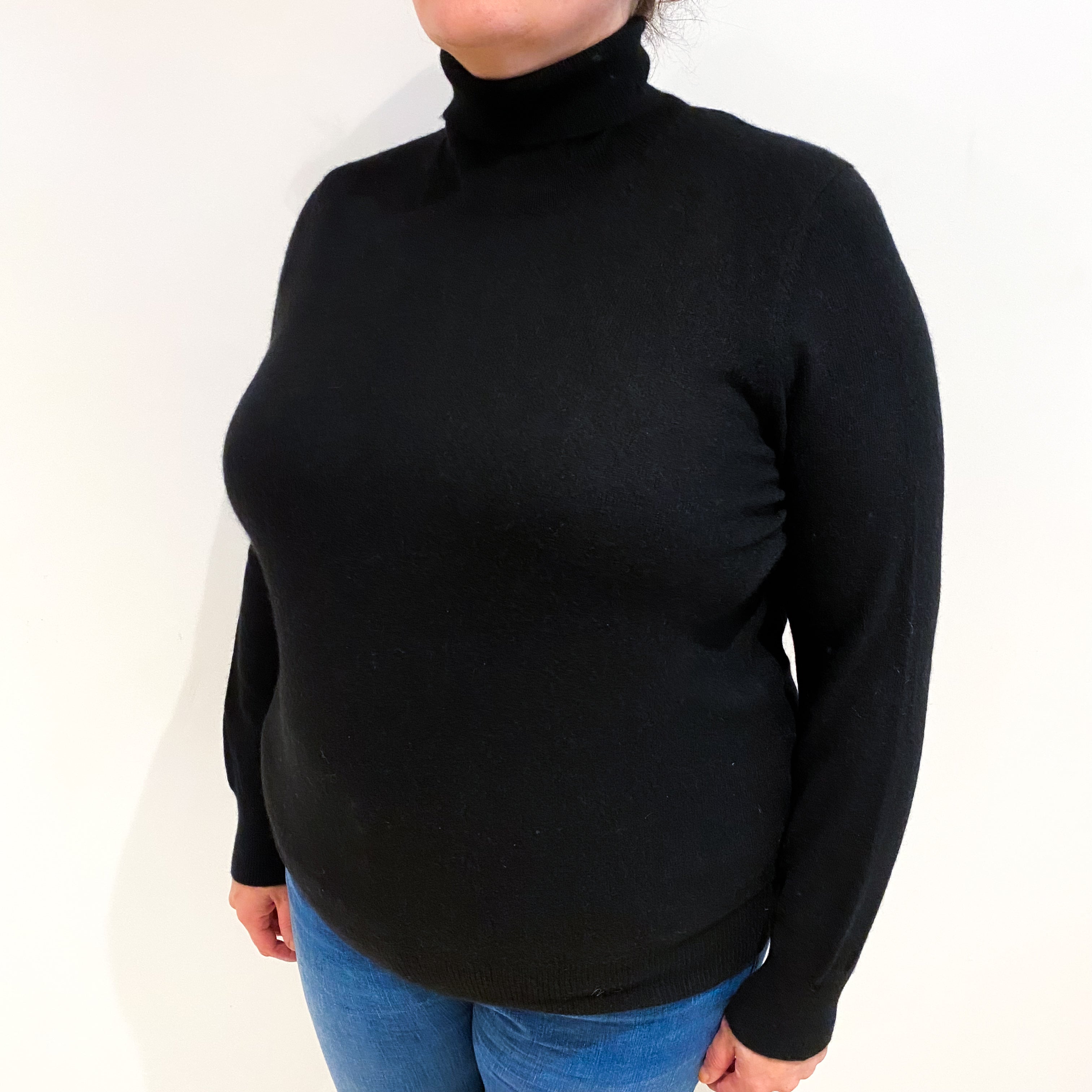 Black Cashmere Polo Neck Jumper Extra Large