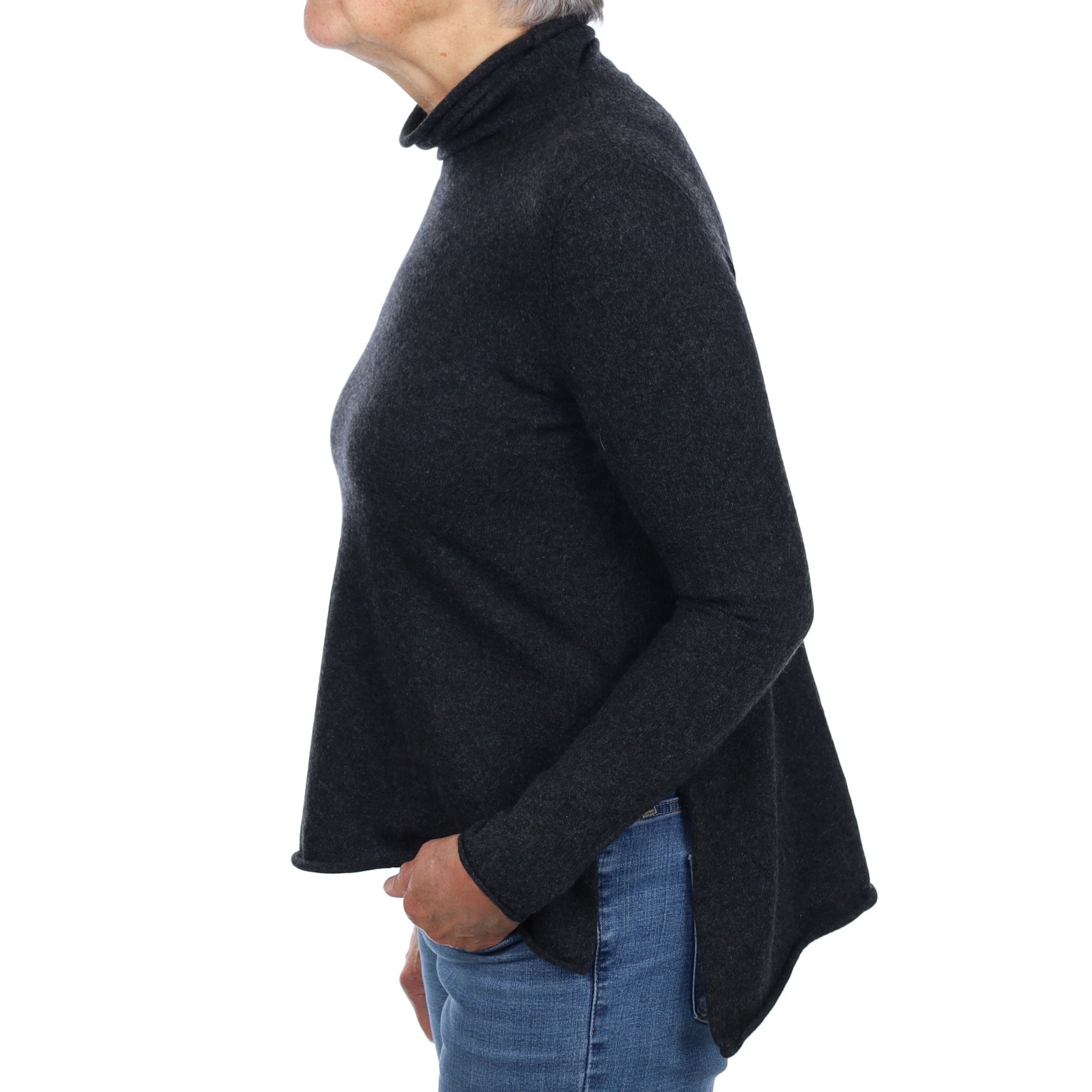 Charcoal Grey Cashmere Funnel Neck Jumper Medium