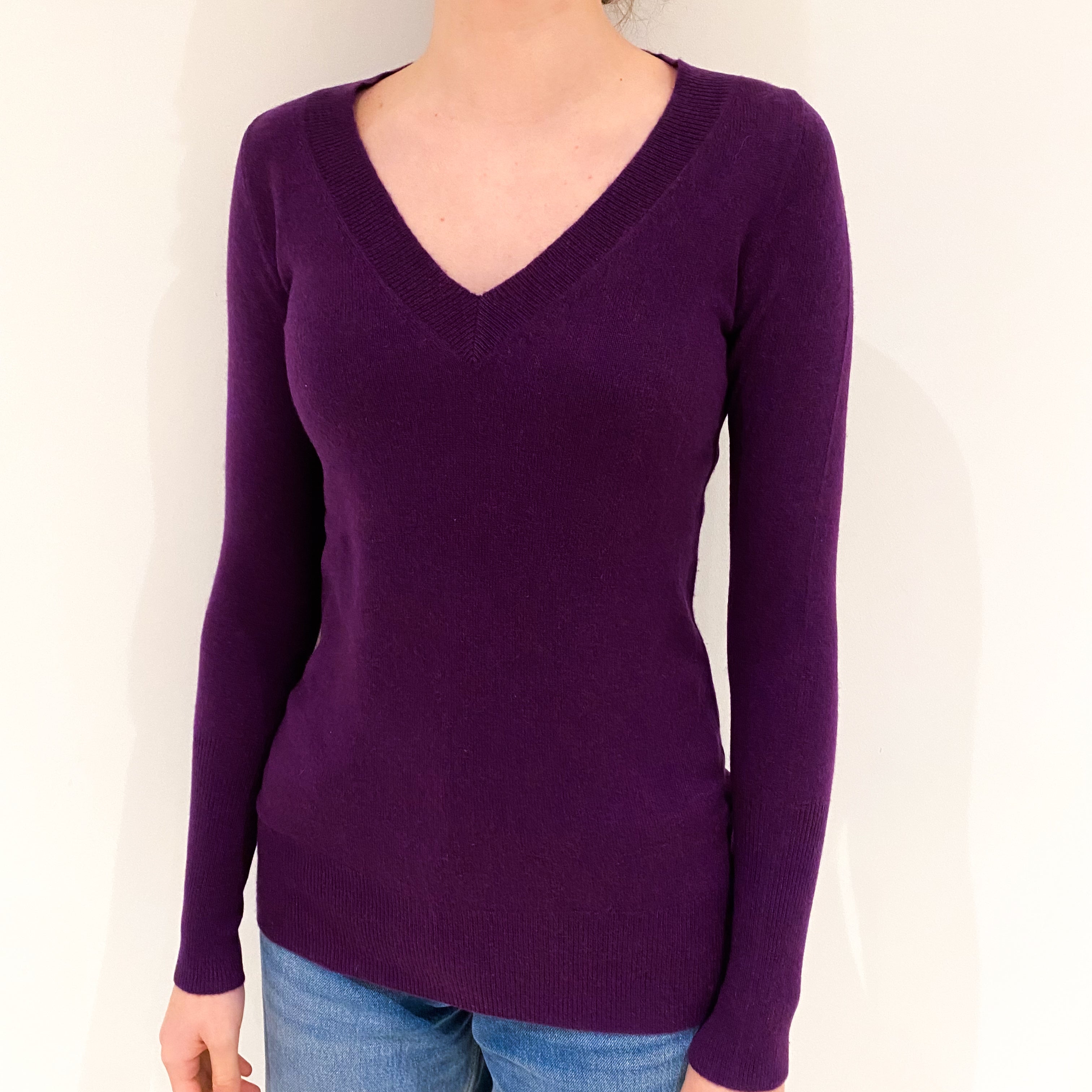 Plum Purple Cashmere V-Neck Jumper Extra Small