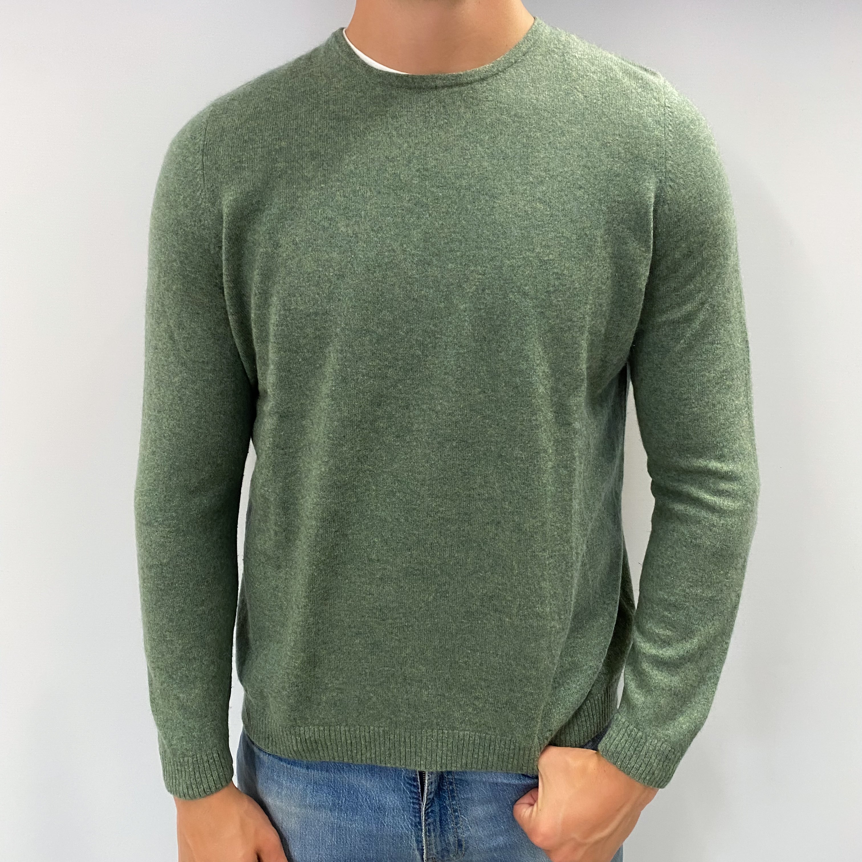 Men's L.L.Bean Lincoln Green Cashmere Crew Neck Jumper XL