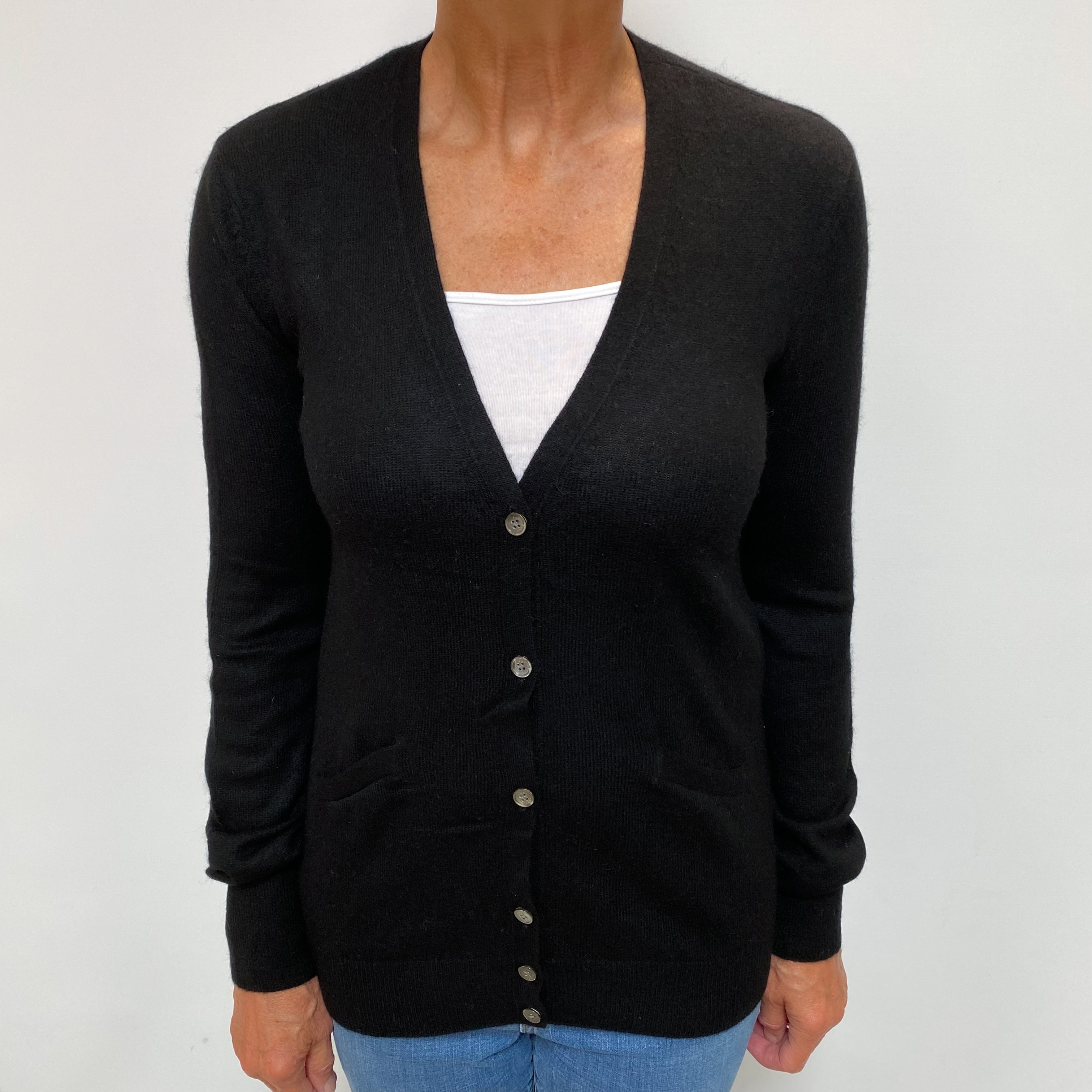Black Cashmere V Neck Cardigan Medium