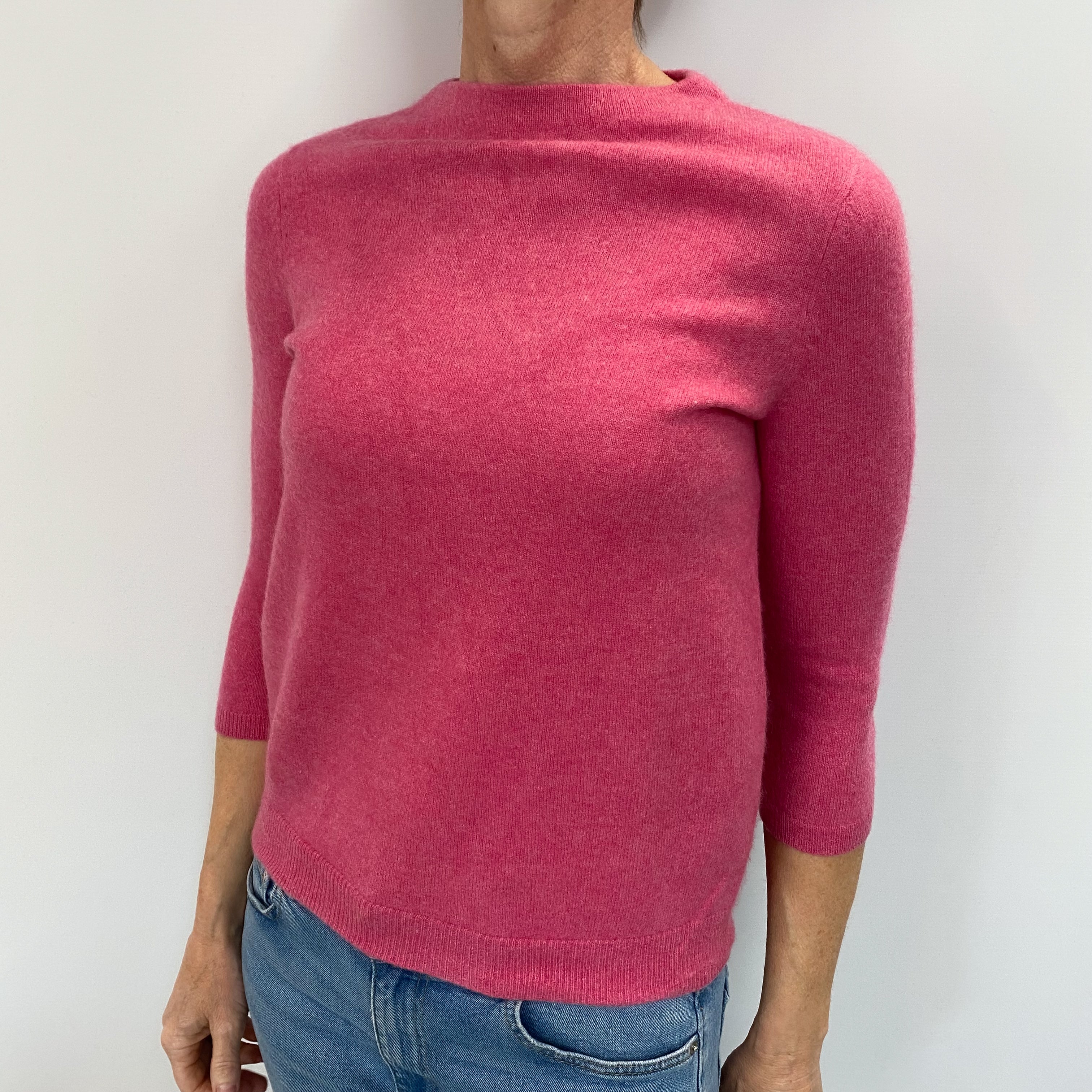 Foxglove Pink Cashmere High Crew Neck Jumper Small