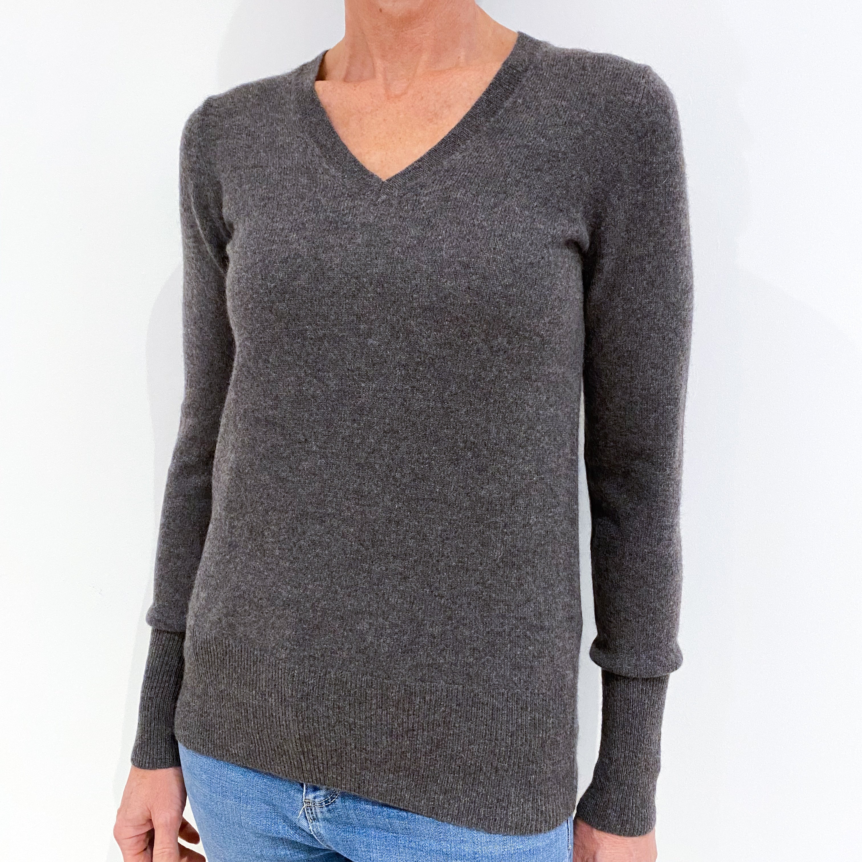 Slate Grey Cashmere V-Neck Jumper Small