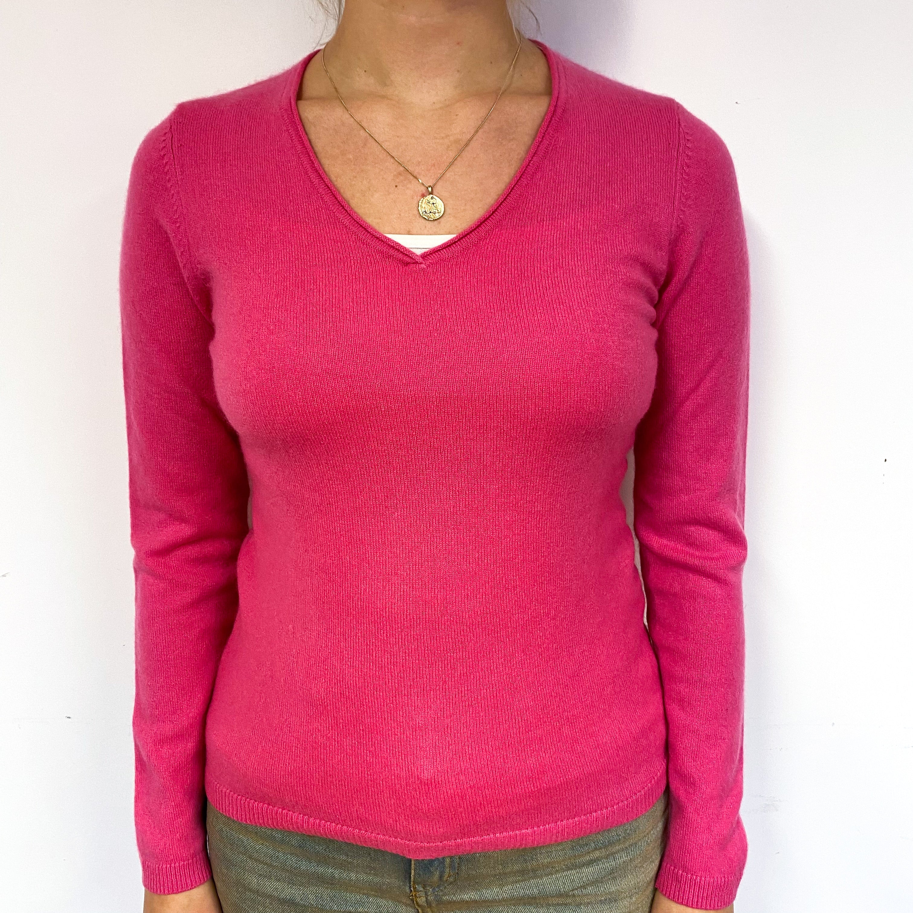 Lupin Pink Cashmere V-Neck Jumper Small