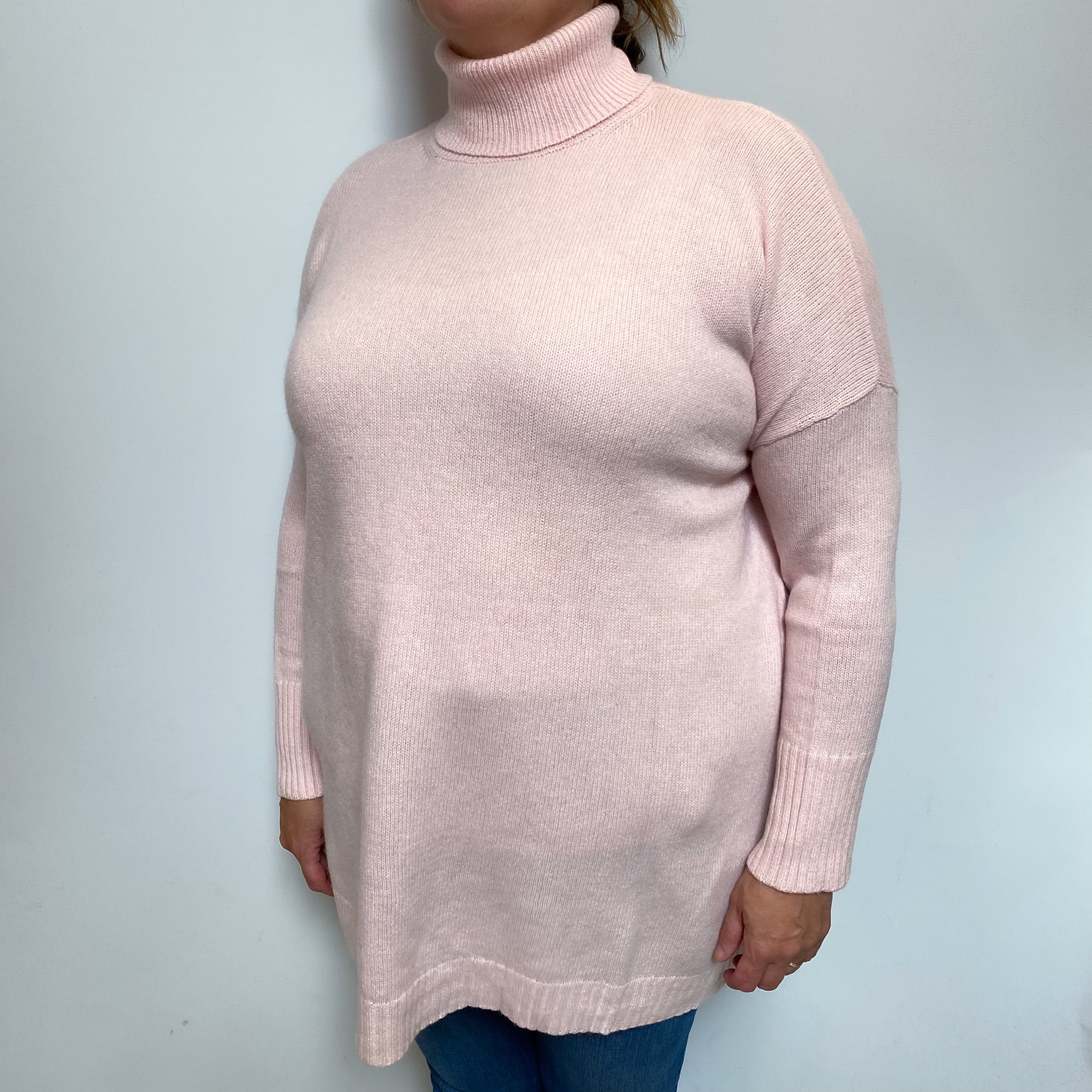 Shell Pink Cashmere Polo Neck Jumper Extra Large