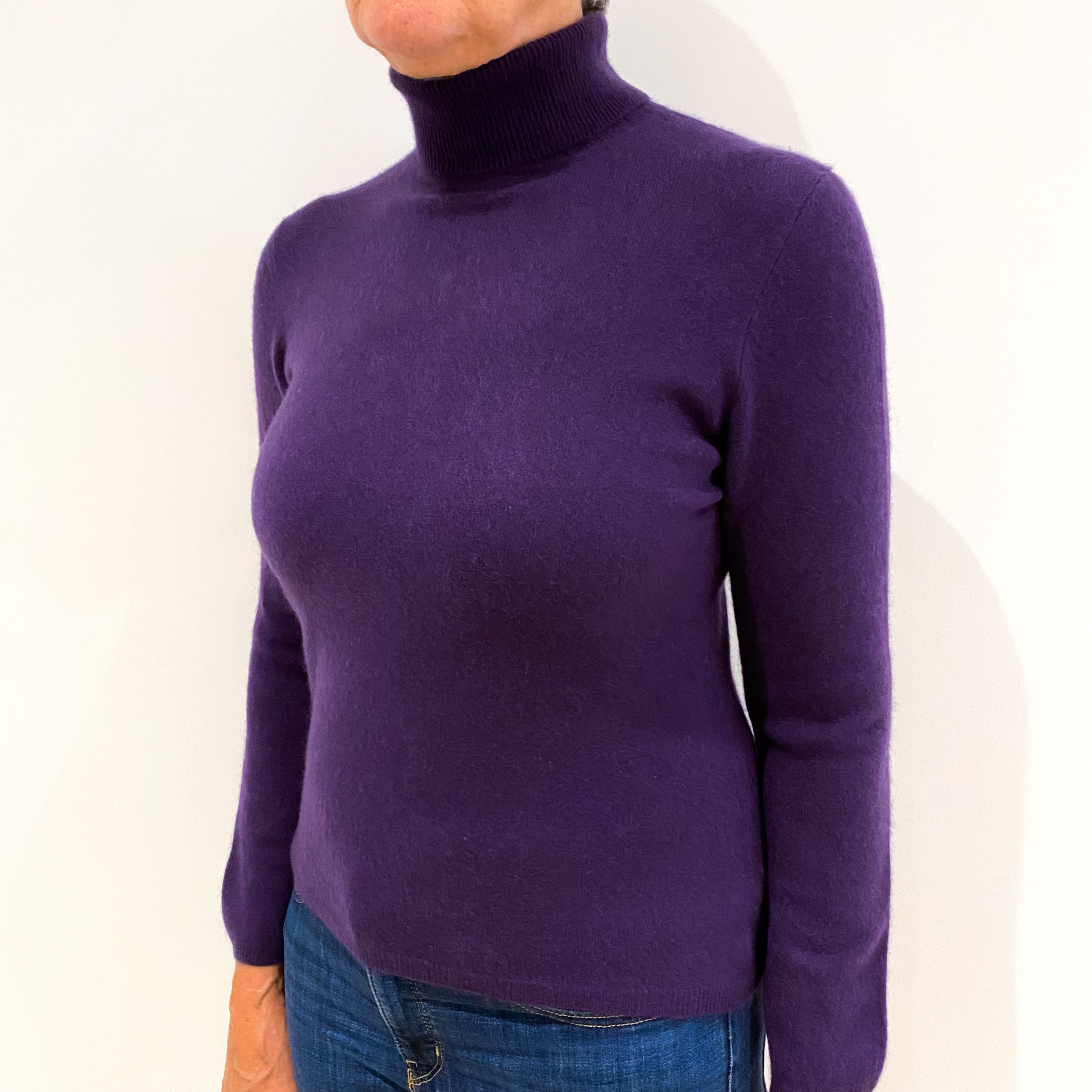 Grape Purple Cashmere Polo Neck Jumper Medium