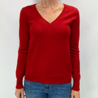 Spanish Red Cashmere V Neck Jumper Small
