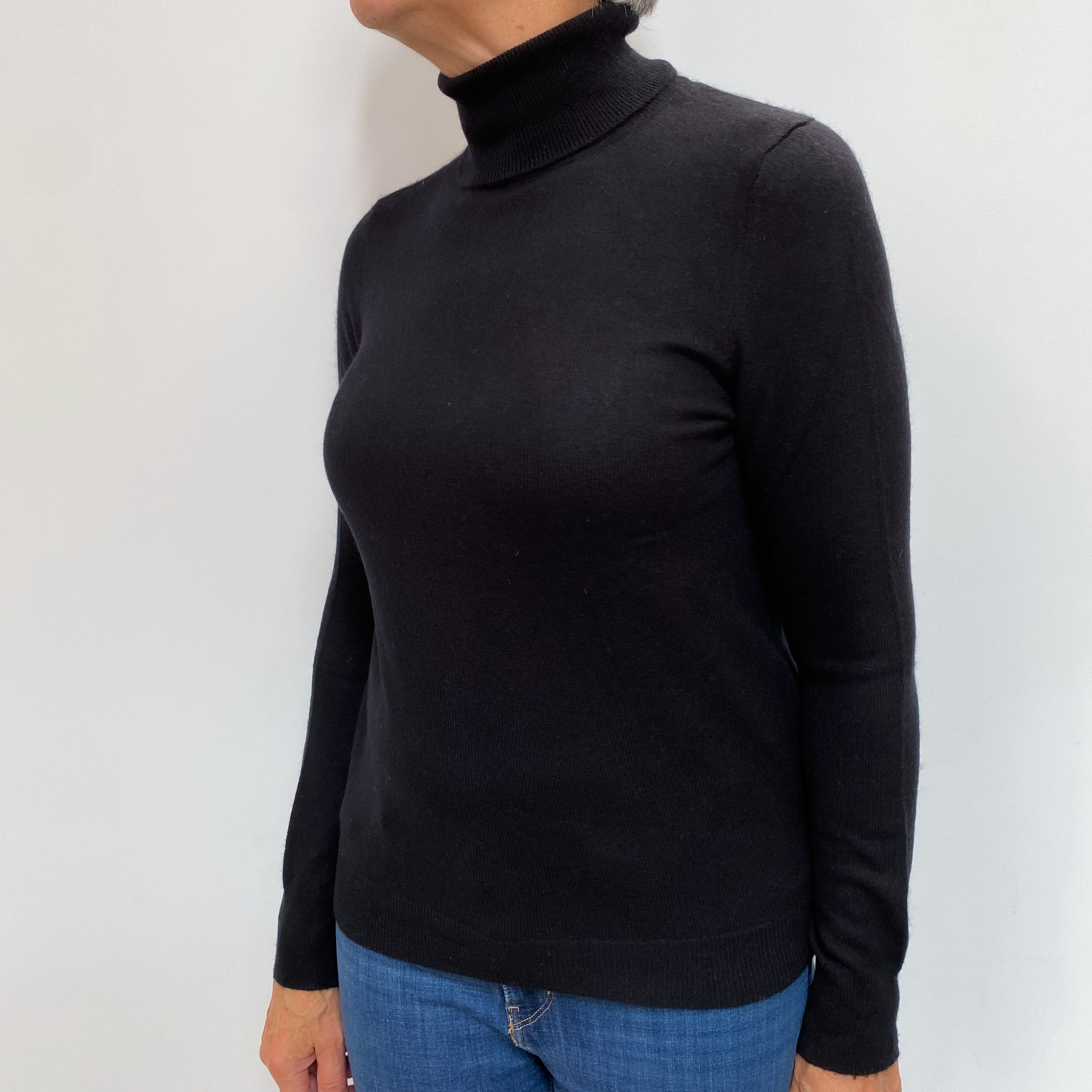 Black Cashmere Polo Neck Jumper Medium