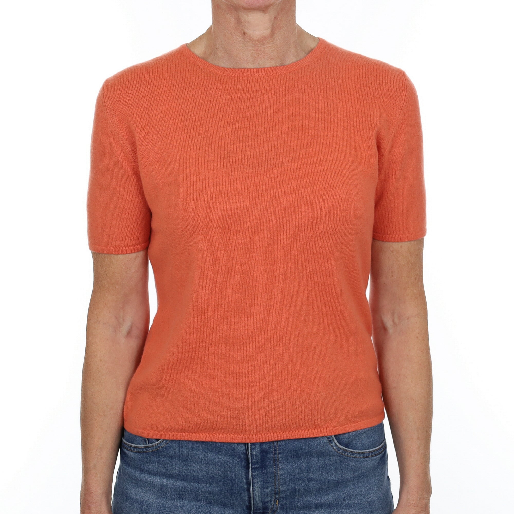Muted Orange Cashmere Crew Neck Short Sleeved Jumper Small