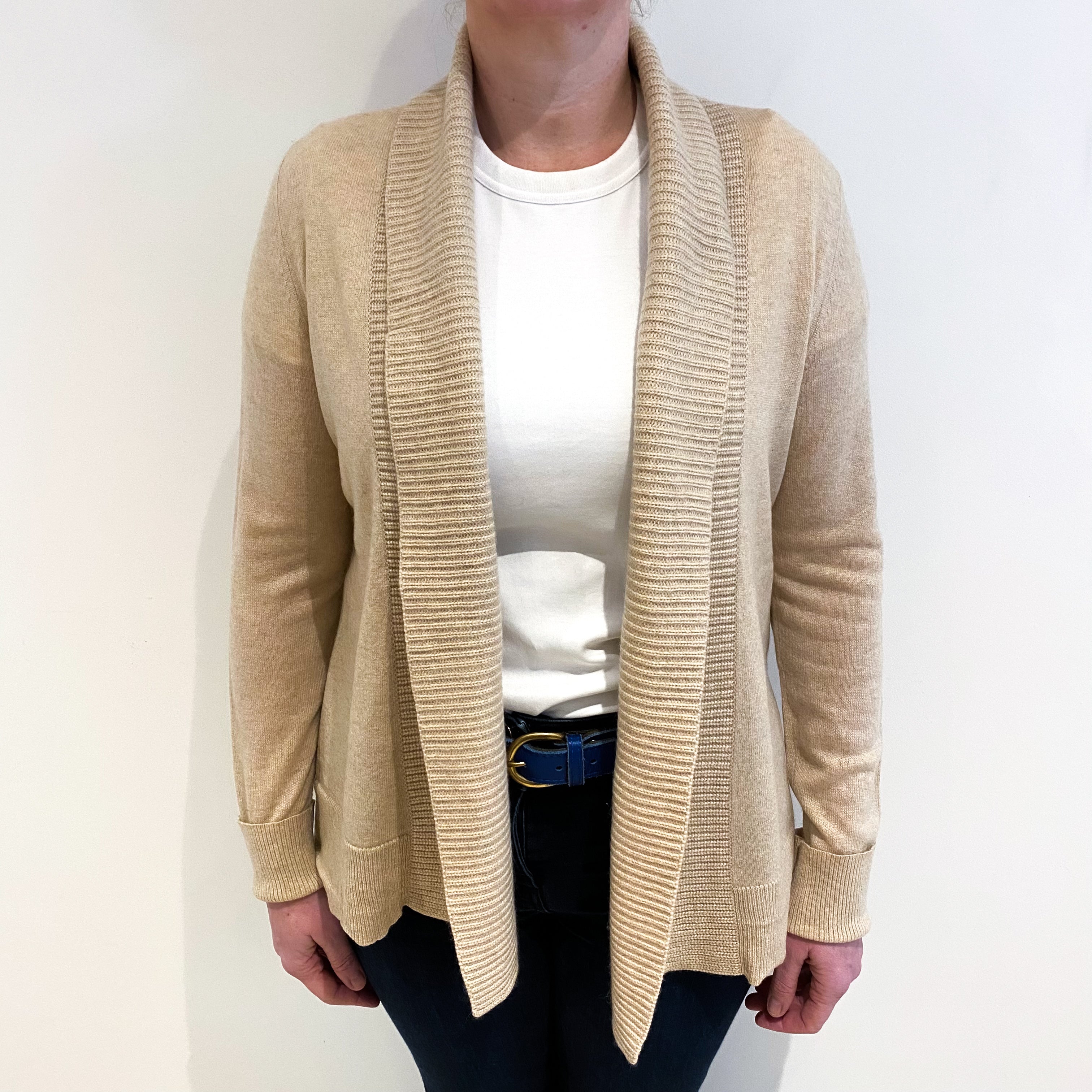 Biscuit Brown Cashmere Edge To Edge Cardigan Large