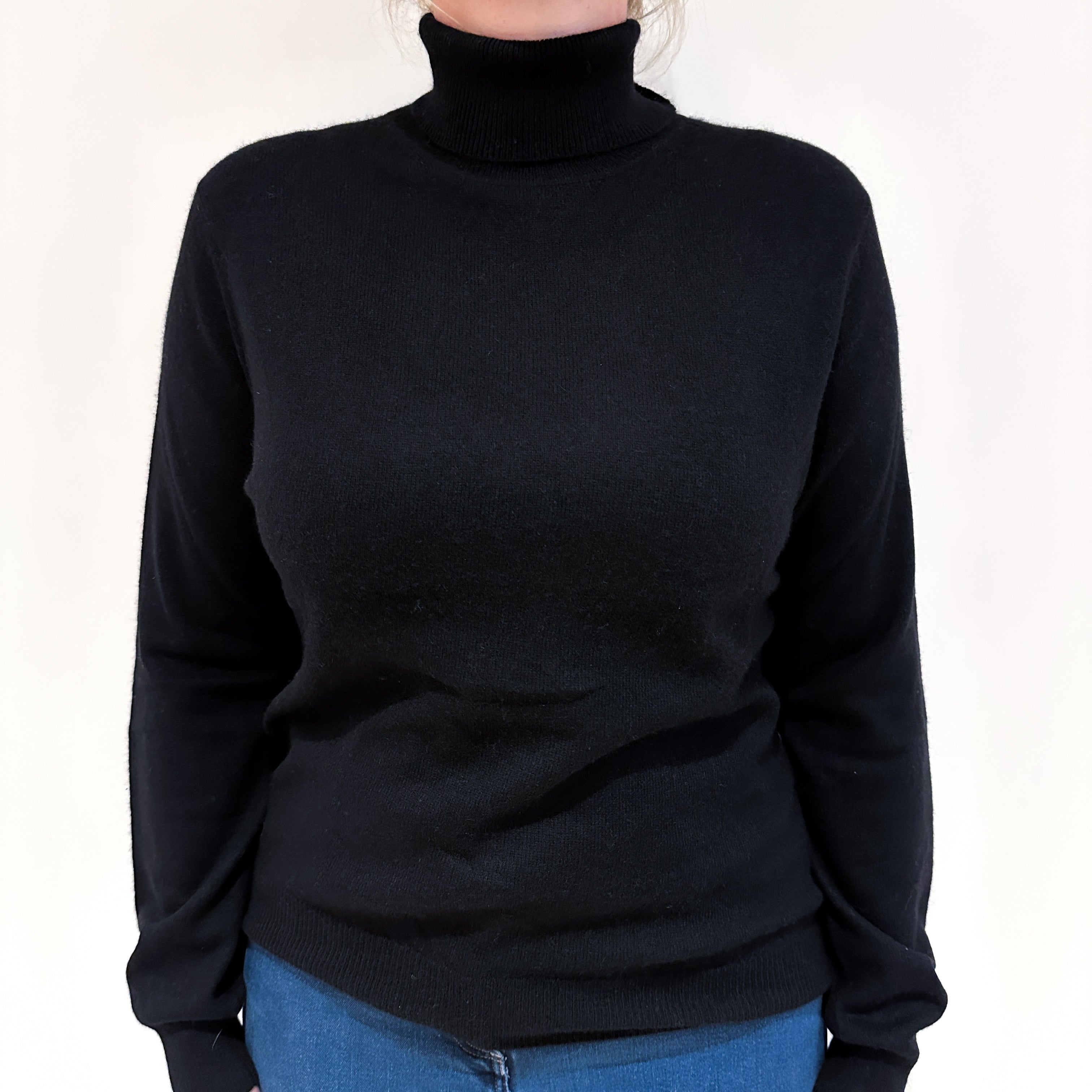 Black Cashmere Polo Neck Jumper Large