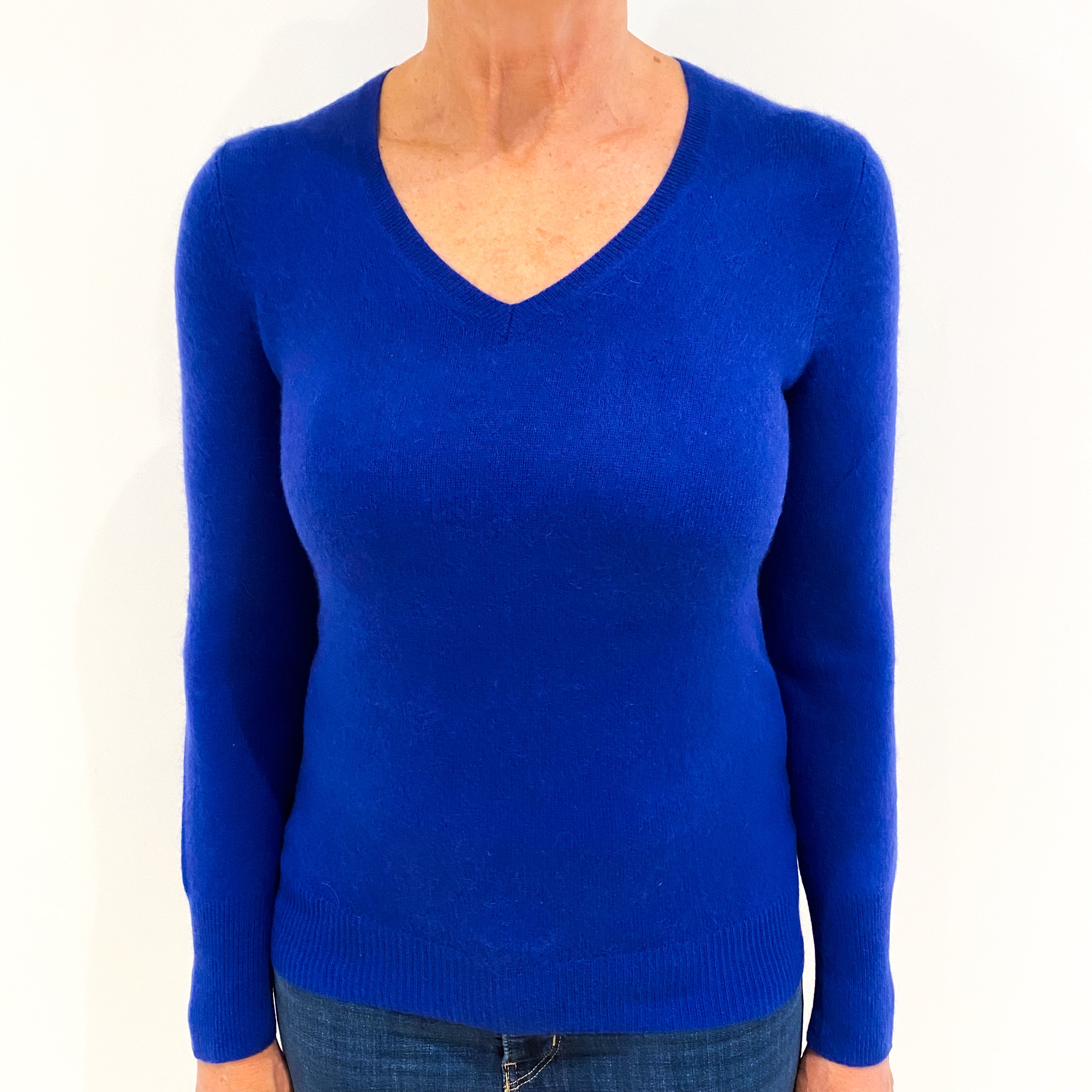 Admiral Blue Cashmere V-Neck Jumper Medium