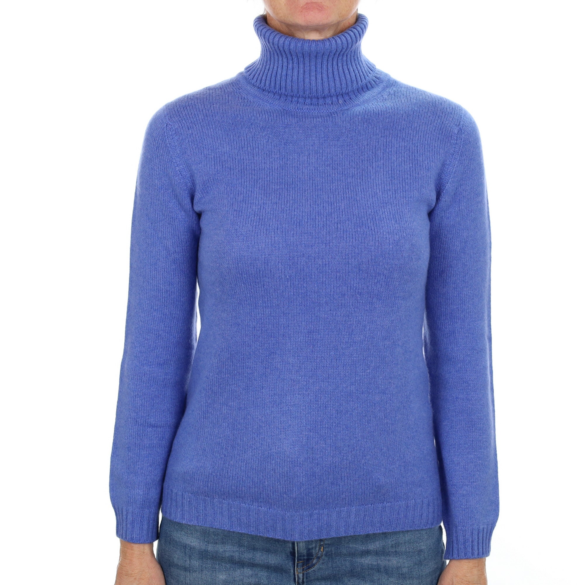 Tanzanite Blue Cashmere Polo Neck Jumper Small