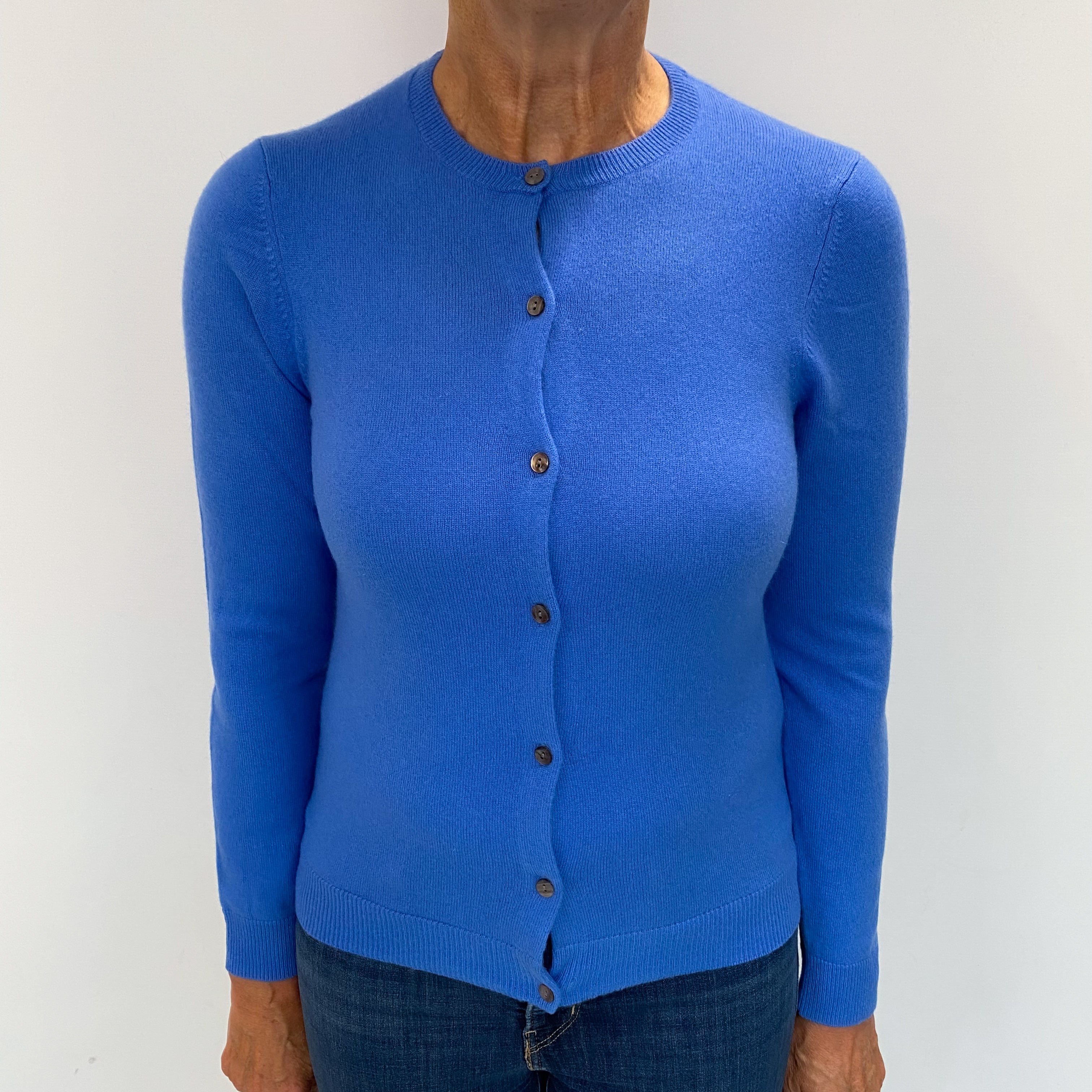 Tanzanite Blue Cashmere Crew Neck Cardigan Medium