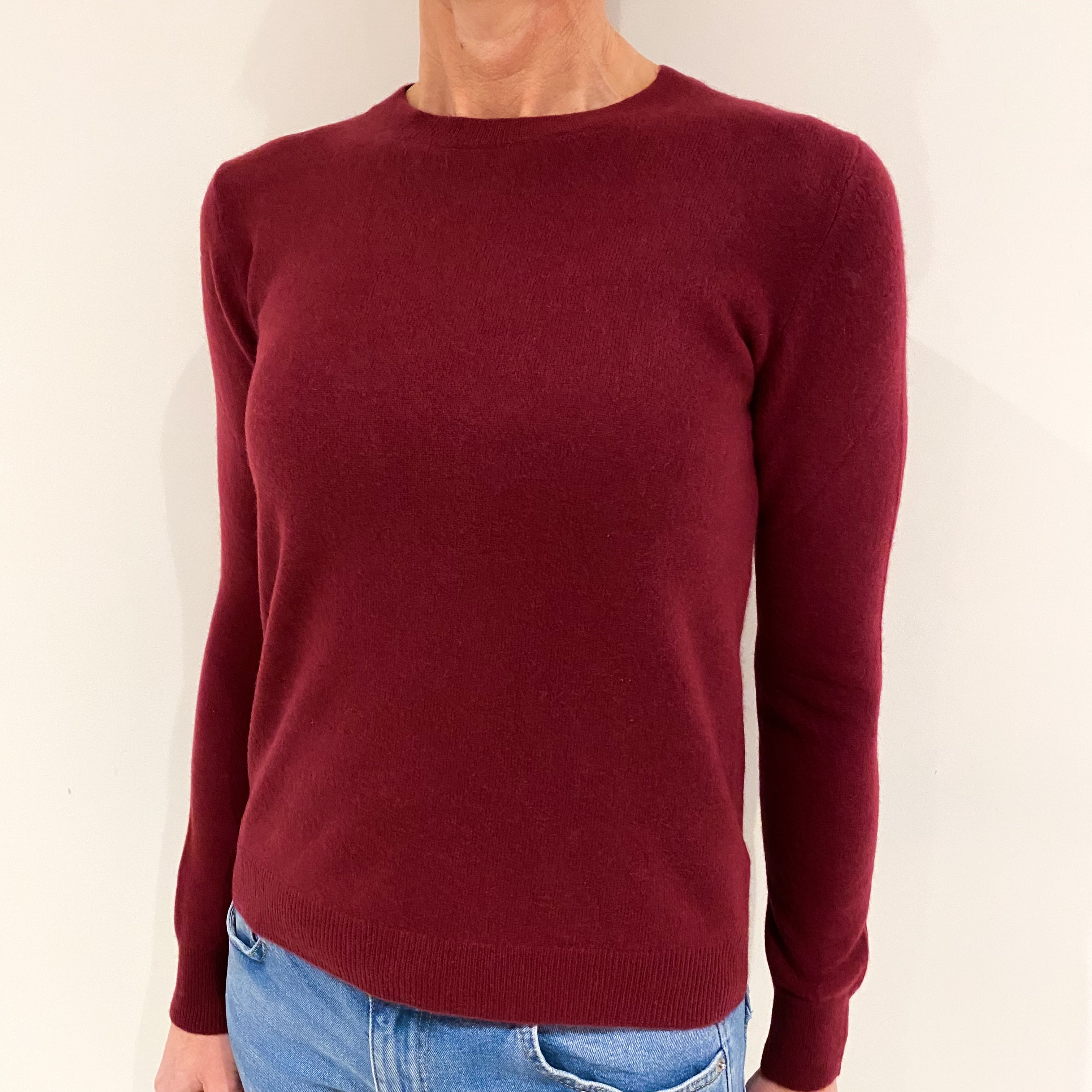 Burgundy Red Cashmere Crew Neck Jumper Small