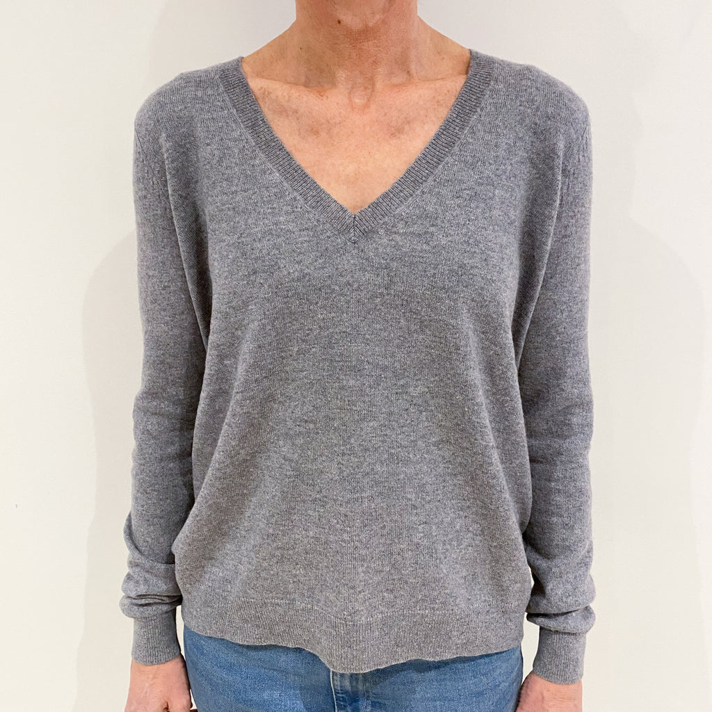 Ash Grey Slouchy Cashmere V Neck Jumper Small