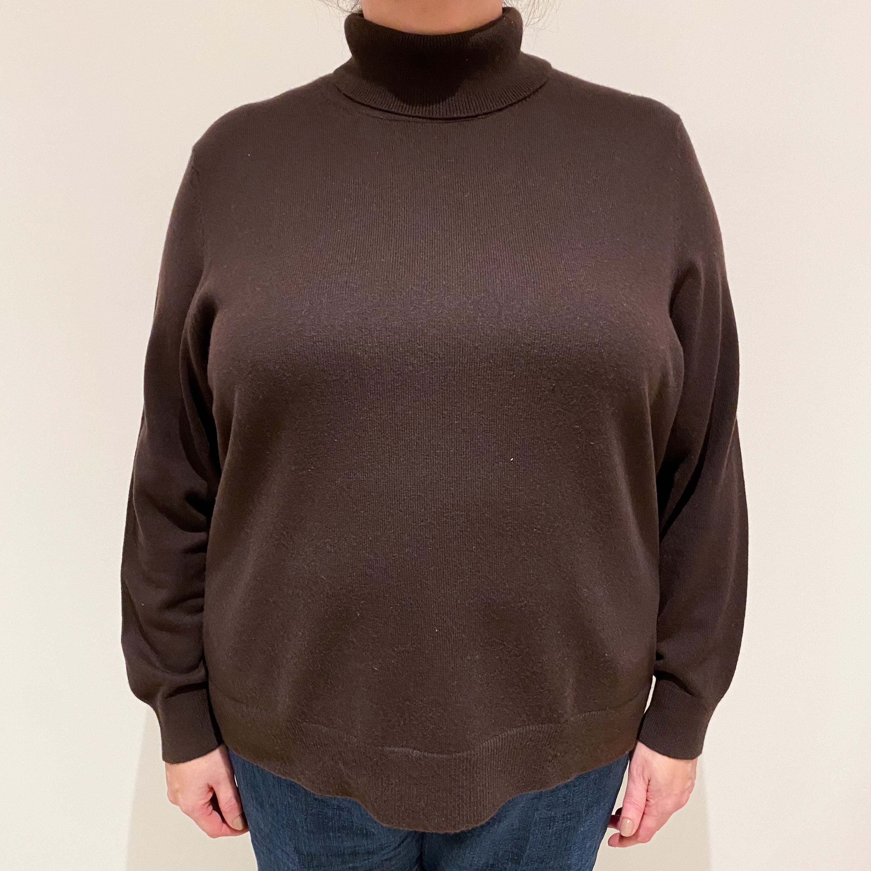 Chocolate Brown Boxy Fit Cashmere Polo Neck Jumper XXXL