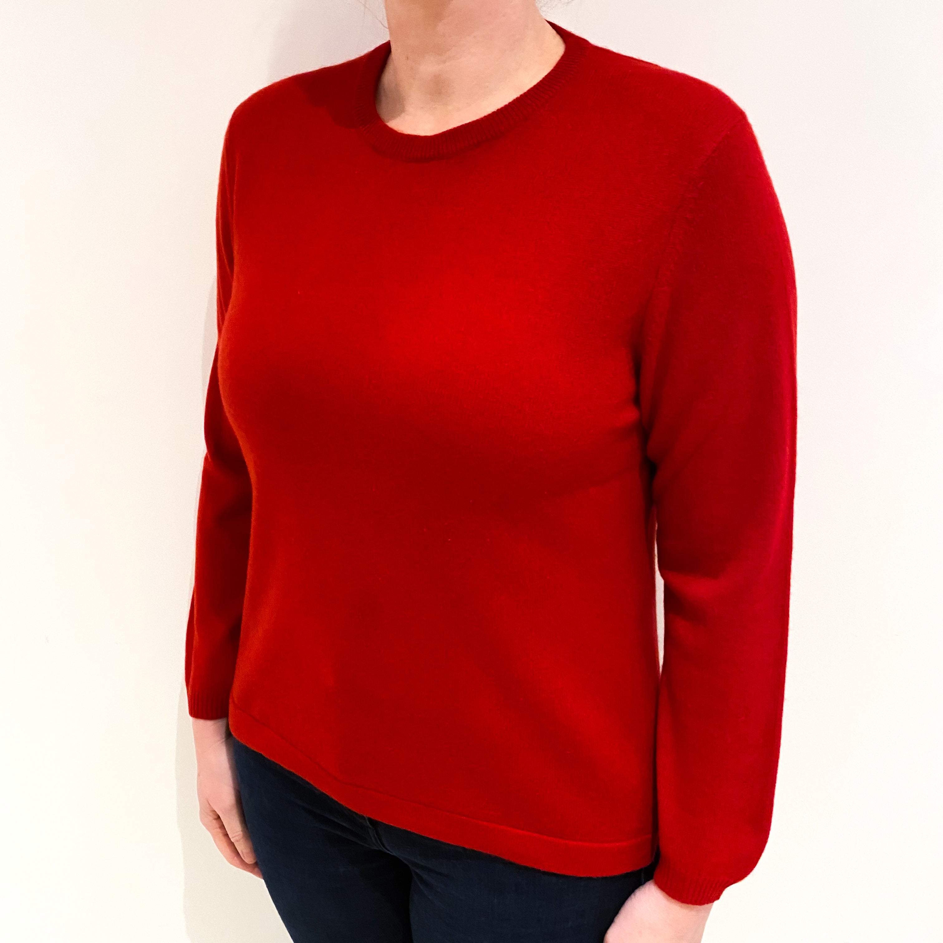 Scarlet Red Cashmere Crew Neck Jumper Large