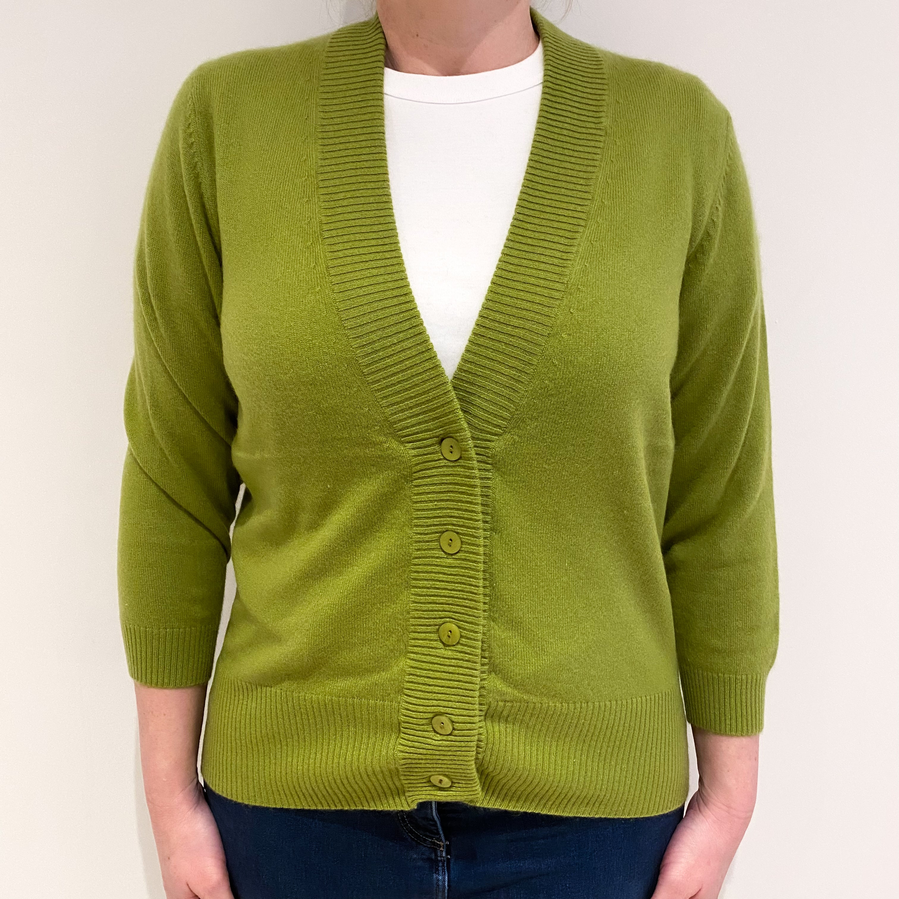Pear Green Cashmere V Neck Cardigan Large