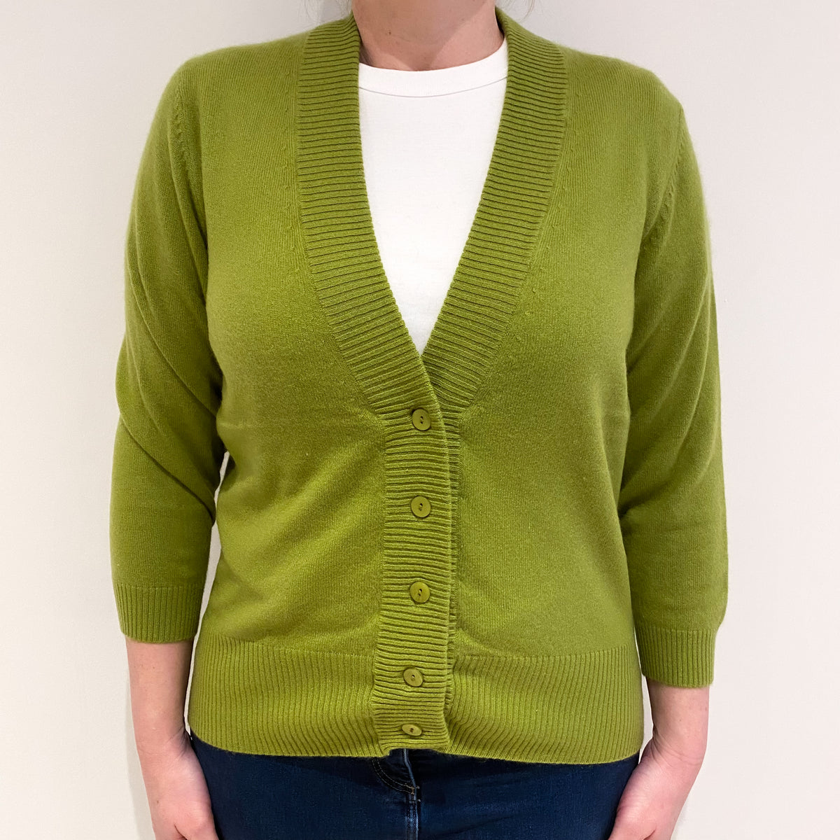 Pear Green Cashmere V Neck Cardigan Large