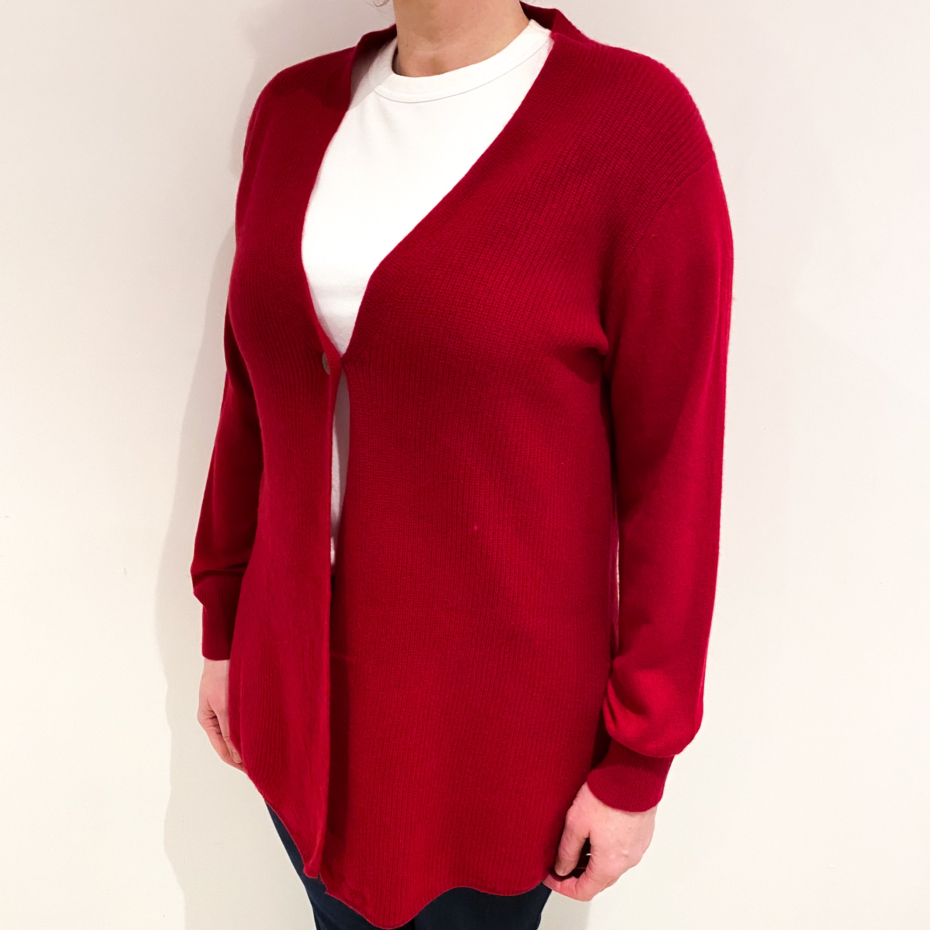Crimson Red Cashmere V Neck Buttoned Cardigan Large