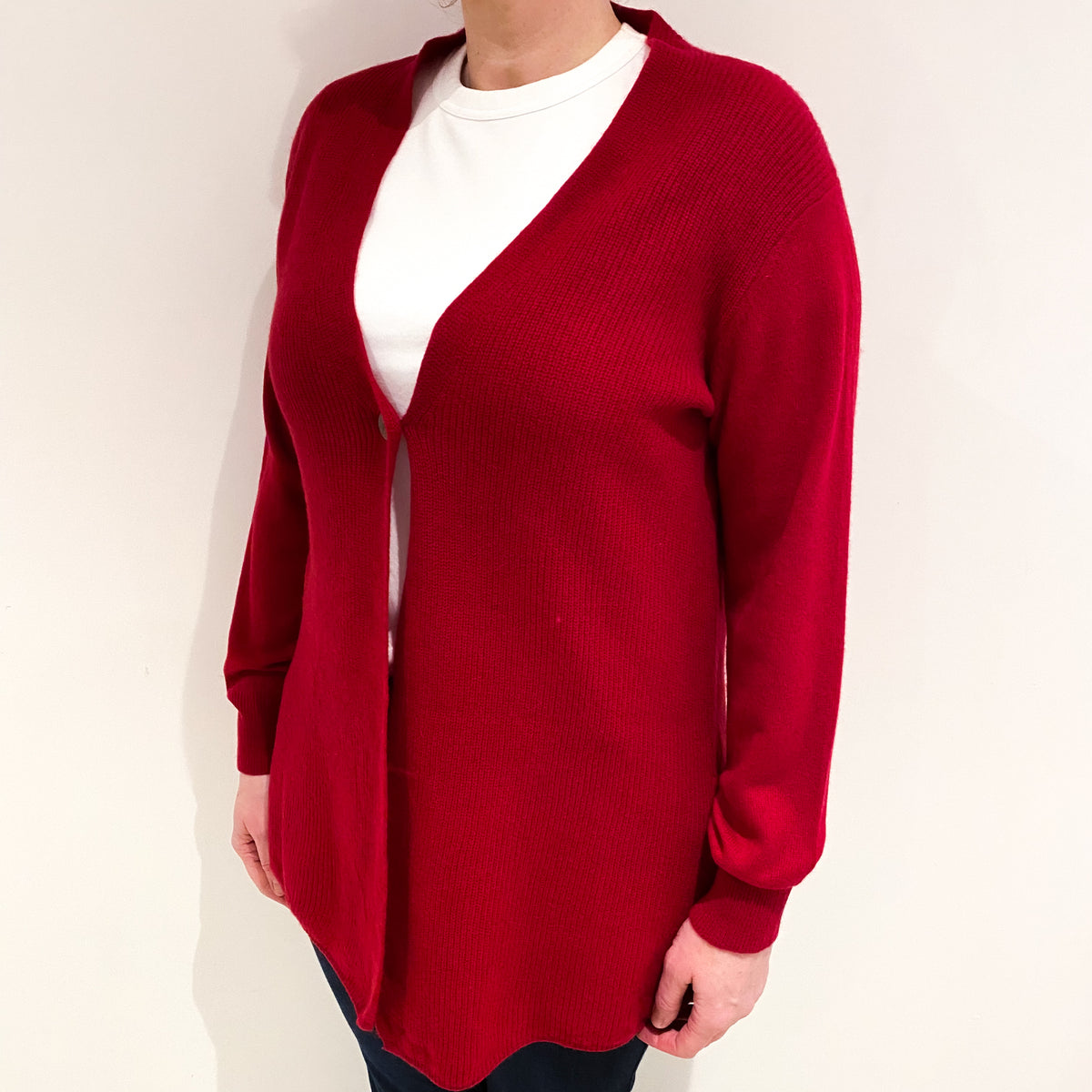 Crimson Red Cashmere V Neck Buttoned Cardigan Large
