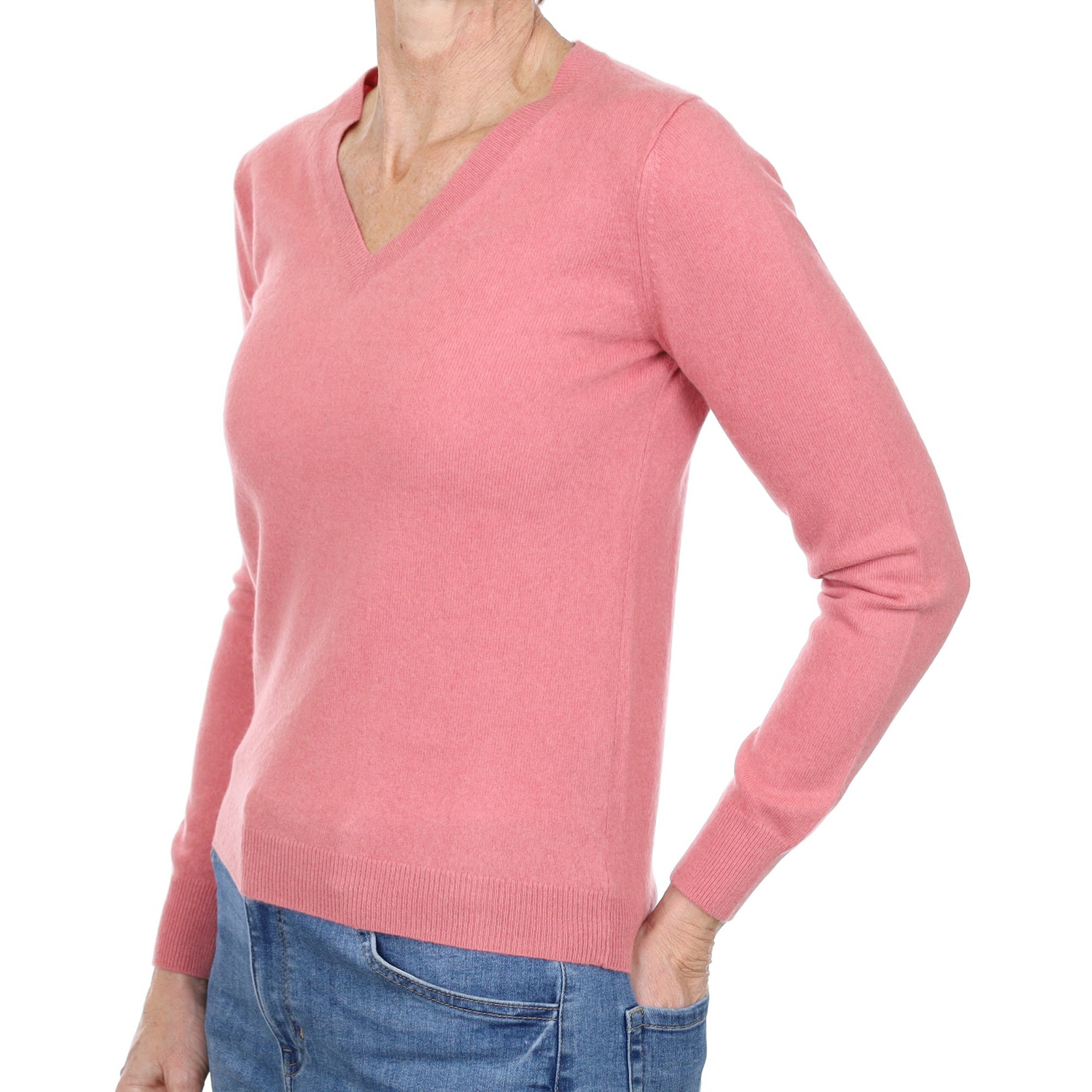 Rouge Pink Cashmere V Neck Jumper Small