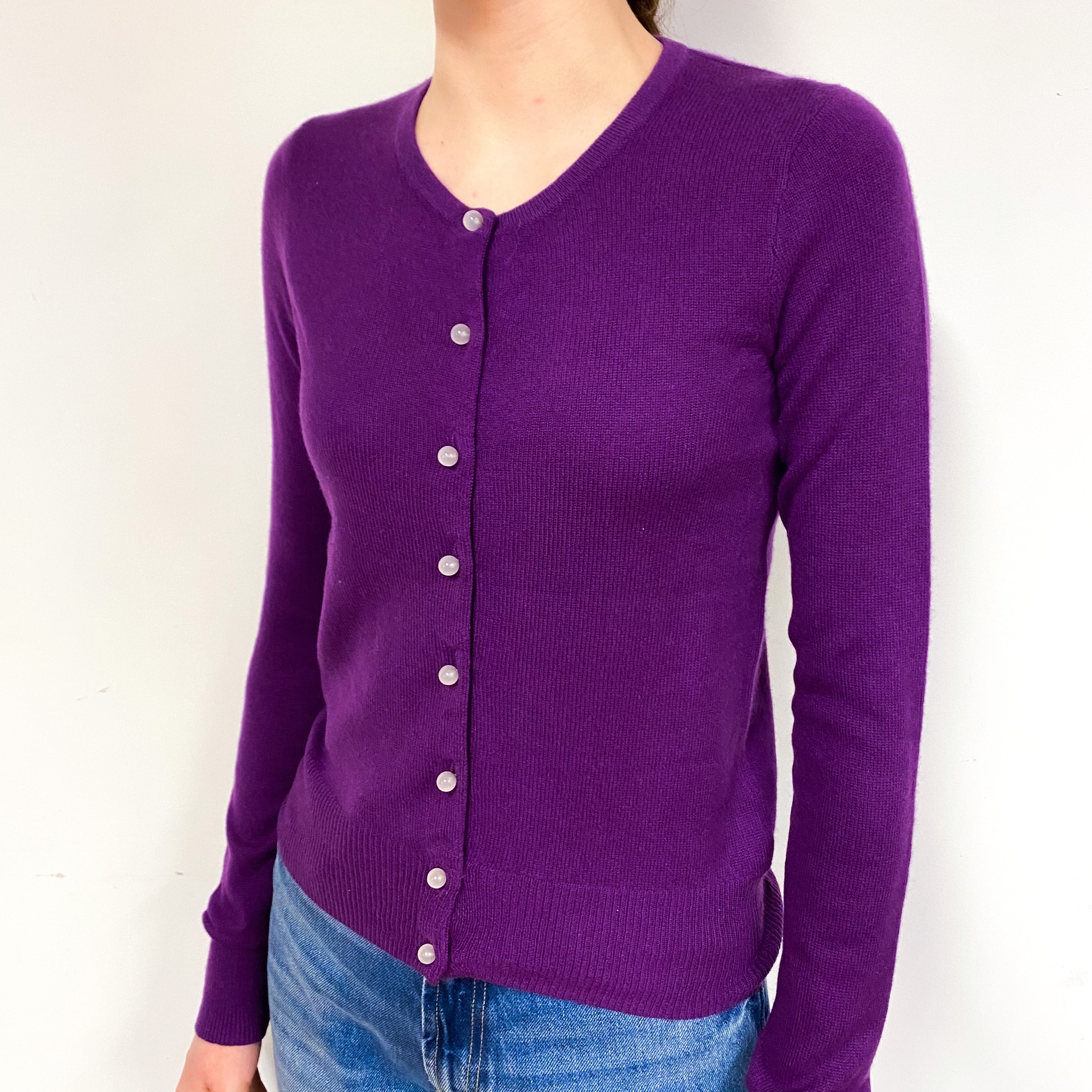 Violet Purple Cashmere Crew Neck Cardigan Extra Small