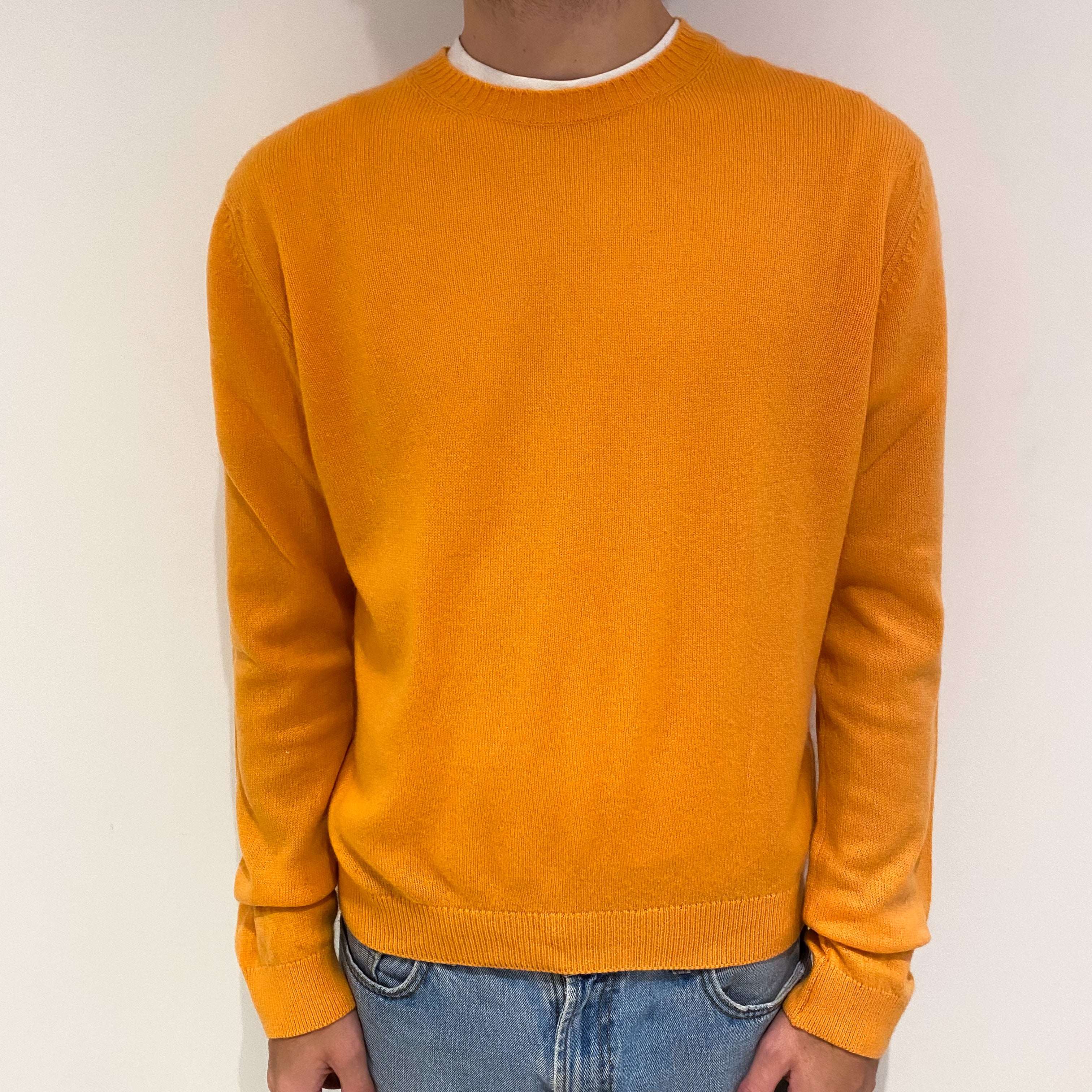 Men's Orange Cashmere Crew Neck Jumper