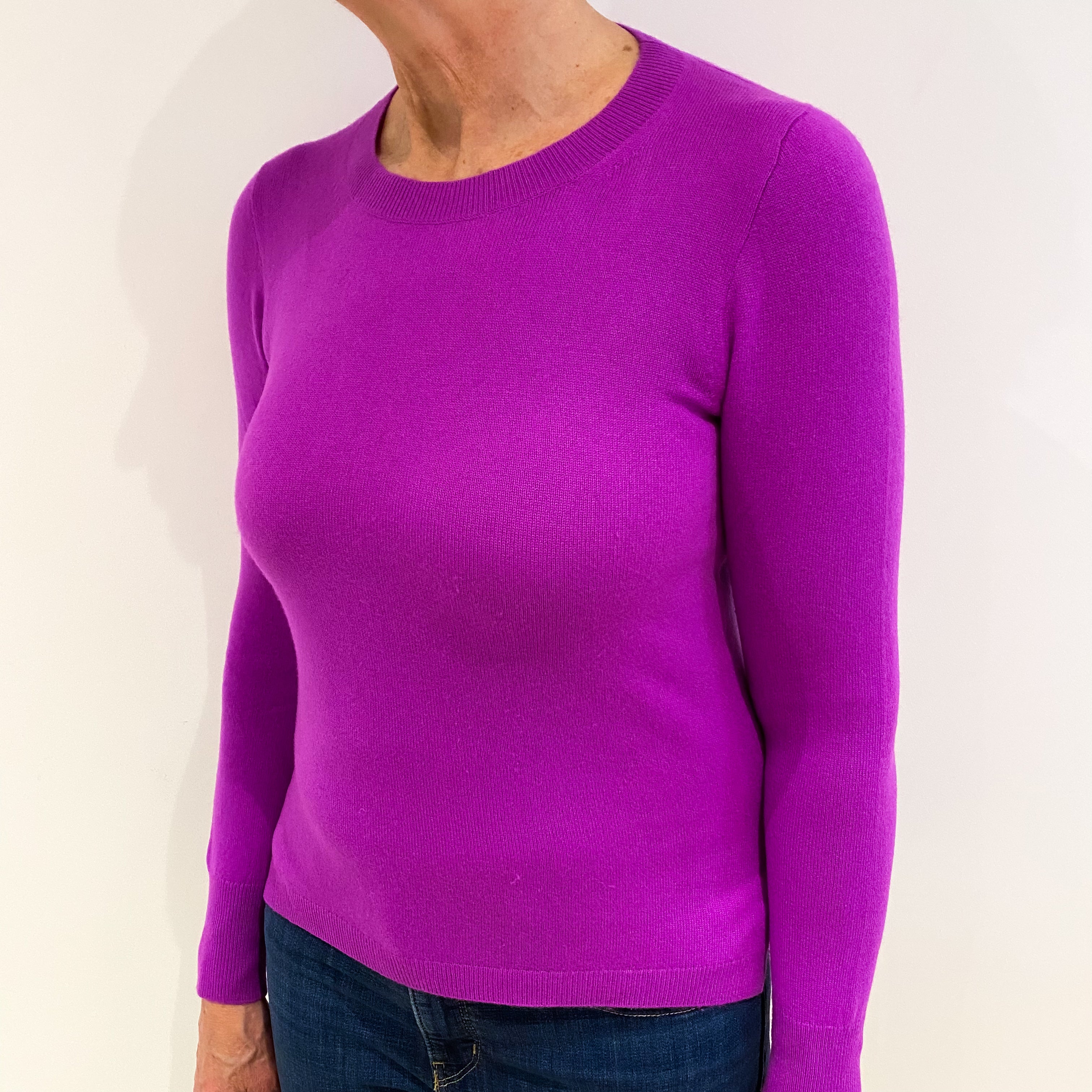 Magenta Purple Cashmere Crew Neck Jumper Medium