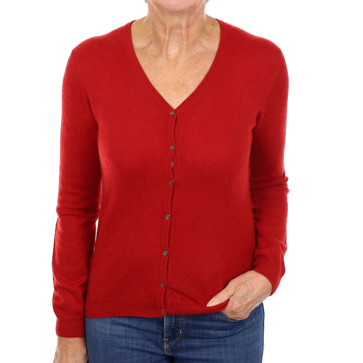 Spanish Red Cashmere V Neck Cardigan Medium