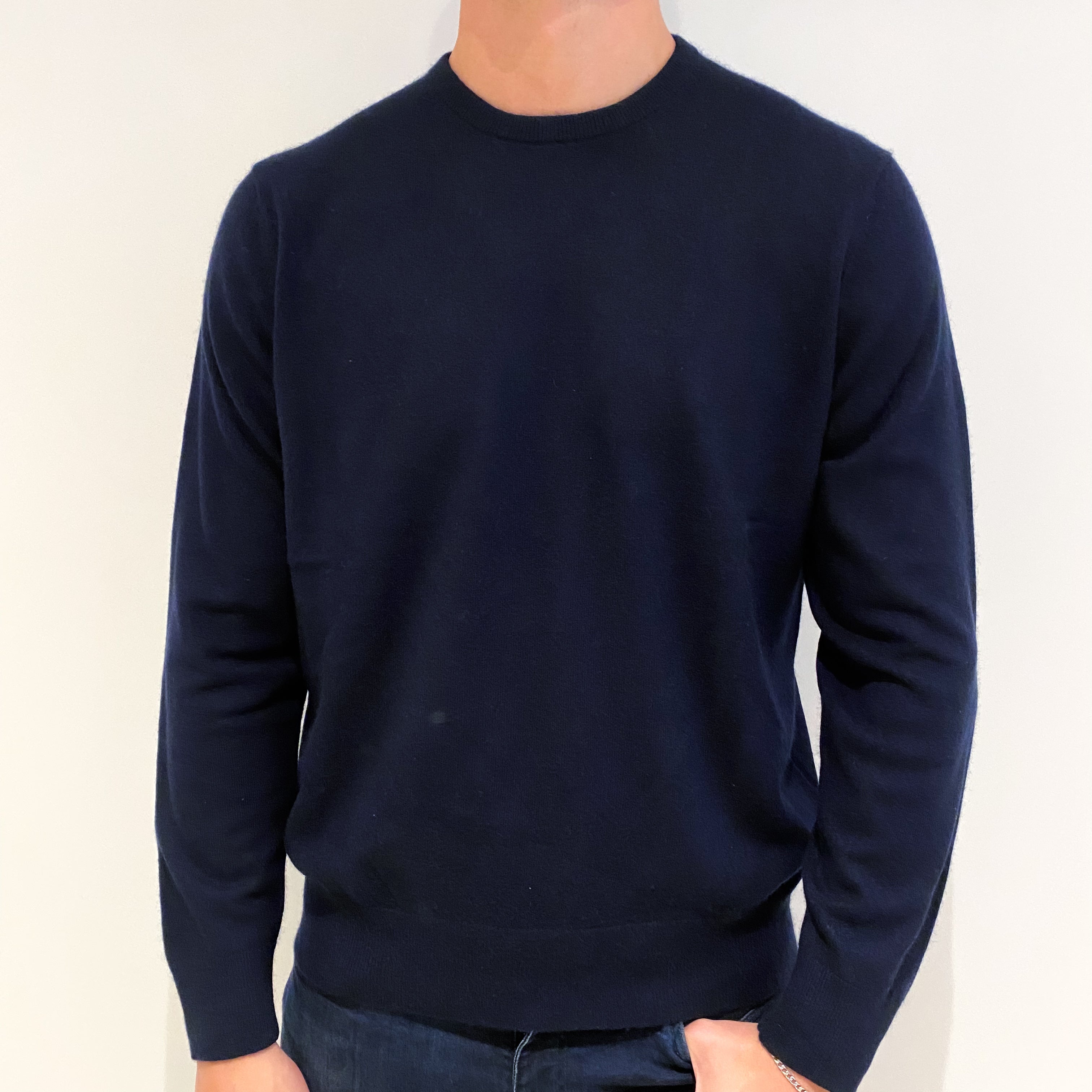 Men's Navy Blue Cashmere Crew Neck Jumper Large