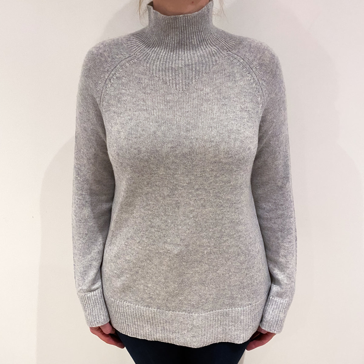 Silver Grey Cashmere Turtle Neck Jumper Large