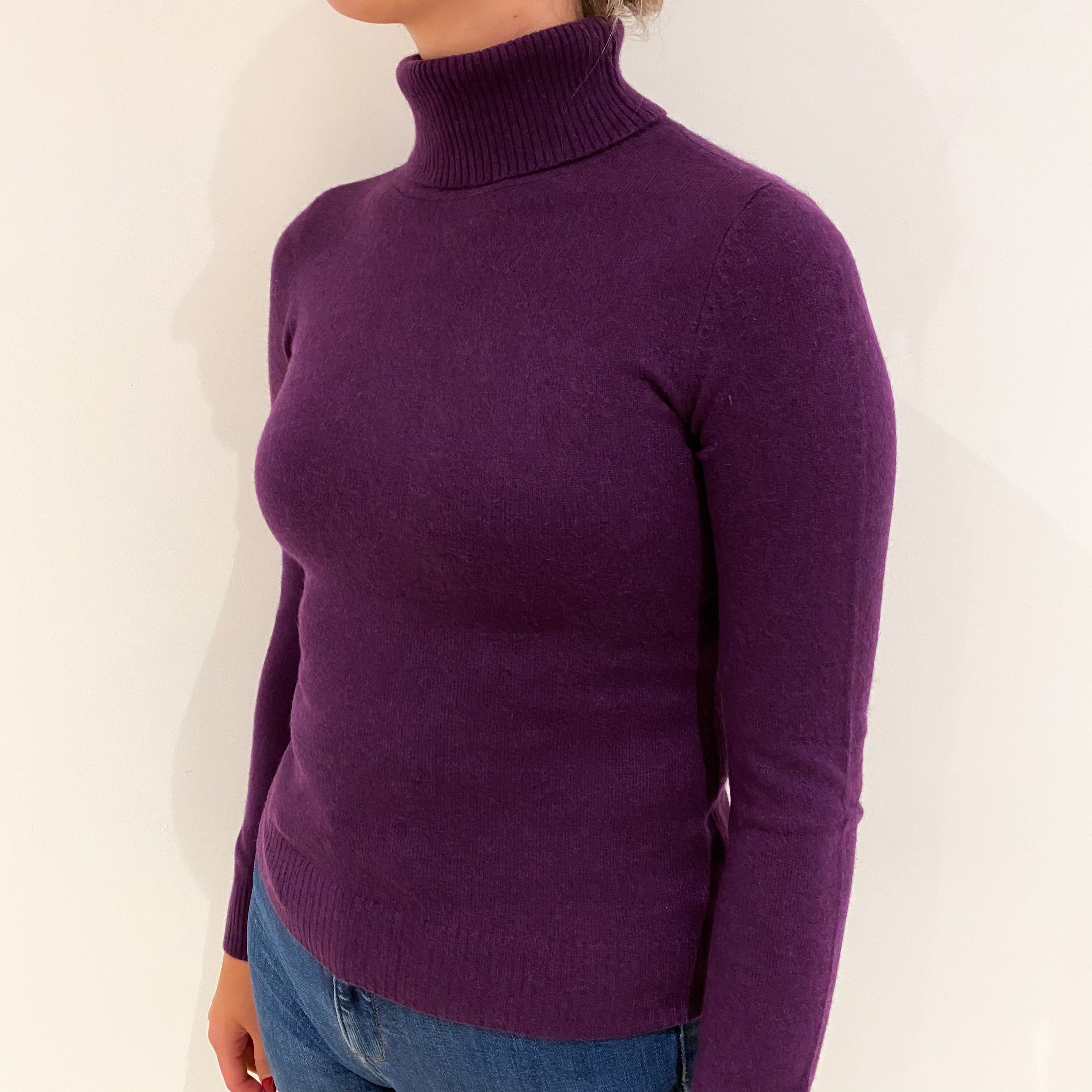 Blueberry Purple Cashmere Polo Neck Jumper Small