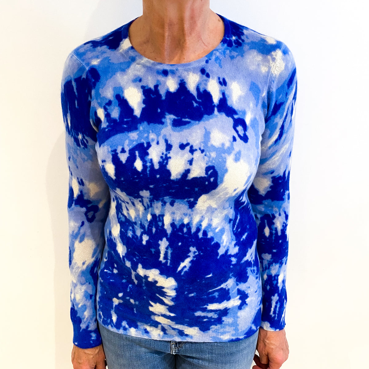 Royal Blue Tie Dye Cashmere Crew Neck Jumper Medium