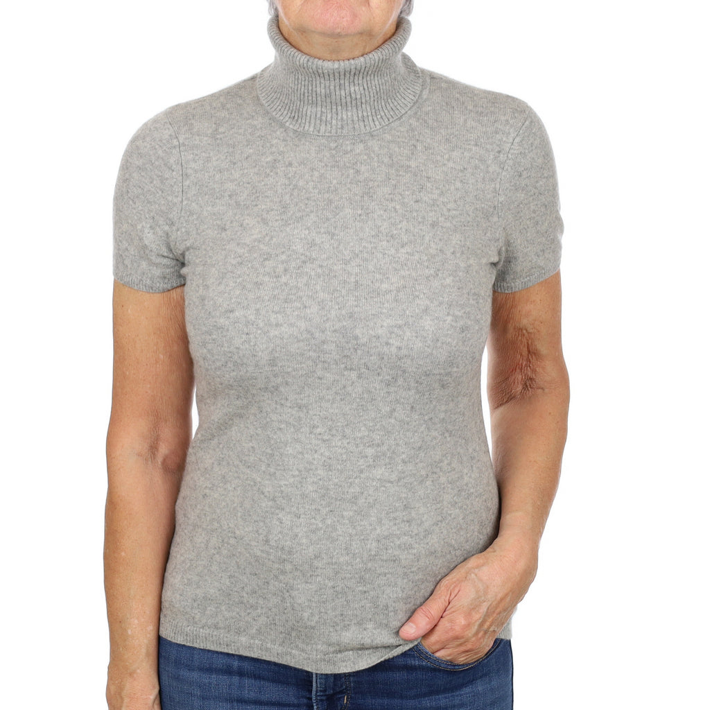 Smoke Grey Cashmere Polo Neck Short Sleeved Jumper Medium