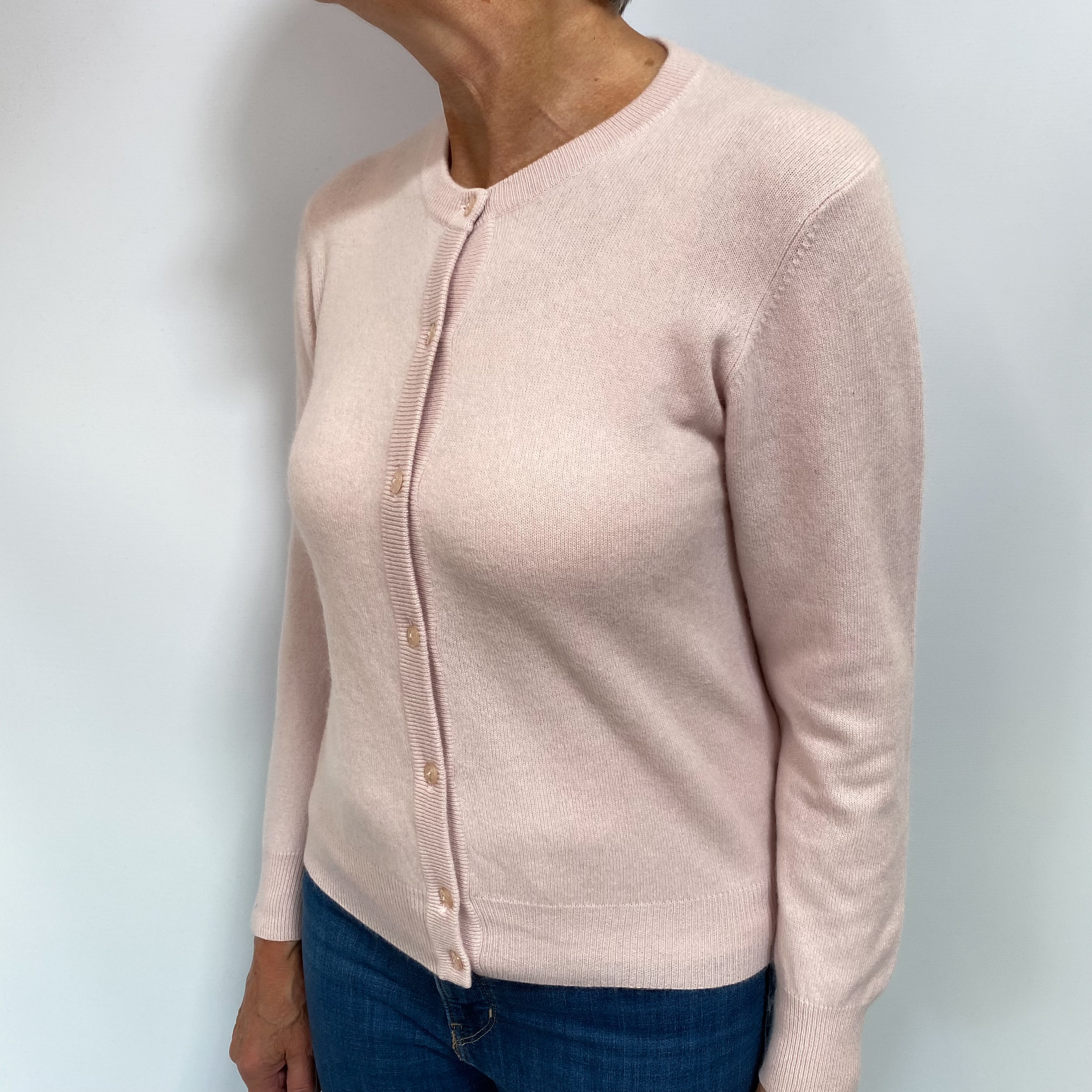 Ice Pink Cashmere Crew Neck Cardigan Medium