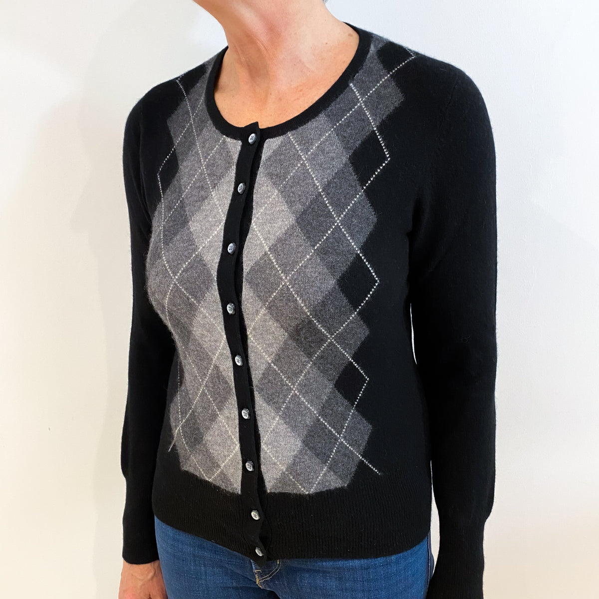Black Diamond Design Cashmere Crew Neck Cardigan Medium