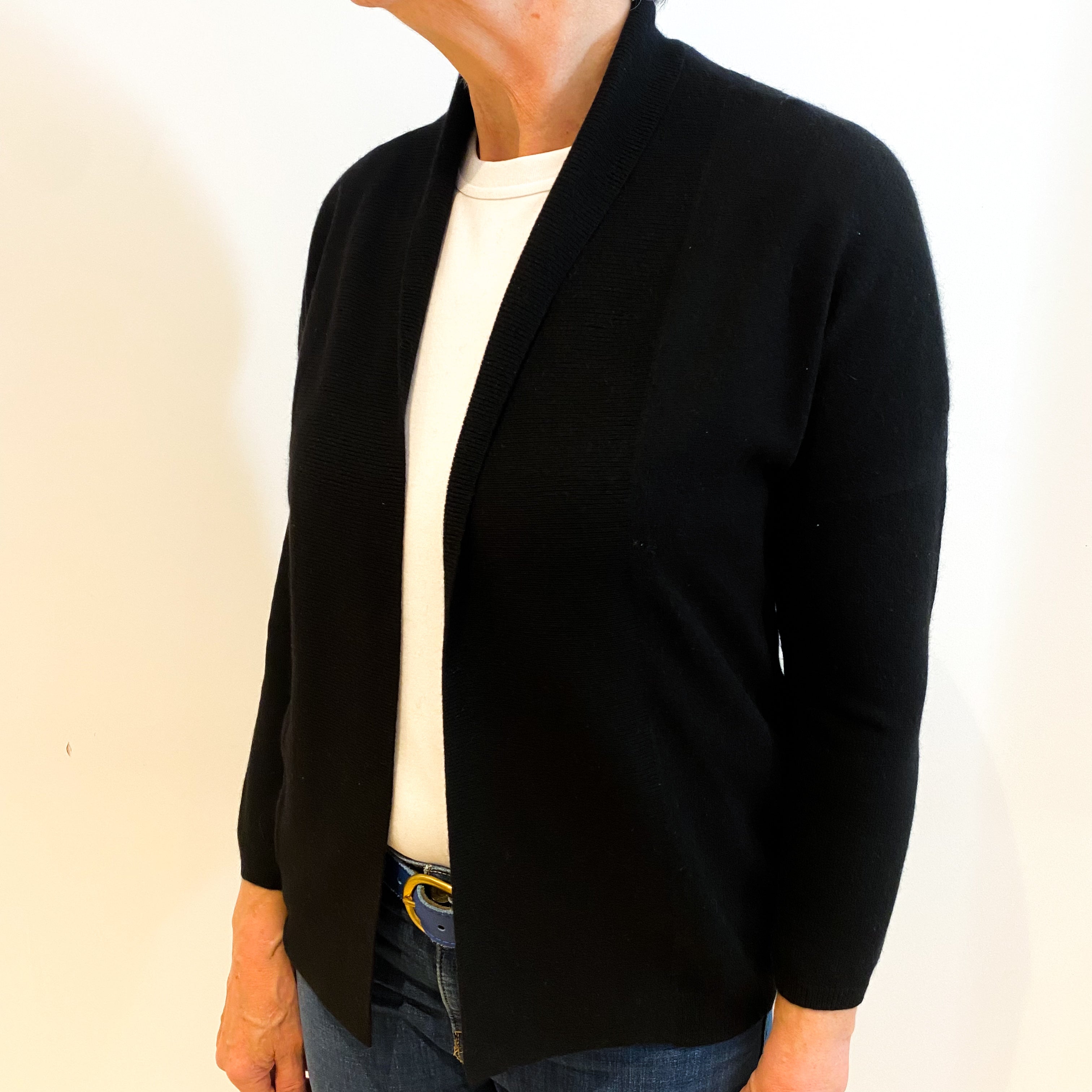 Black Cashmere Edge to Edge Cardigan Medium