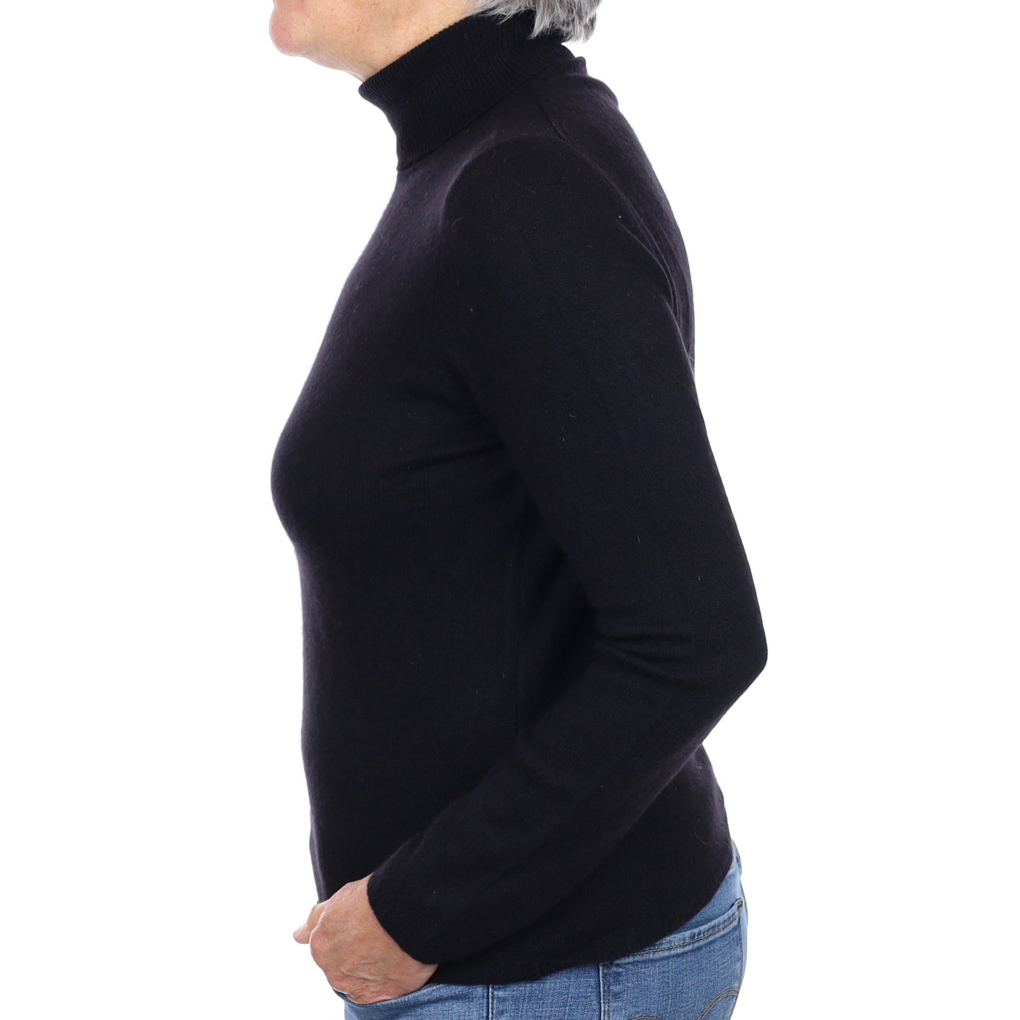 Black Cashmere Polo Neck Jumper Medium