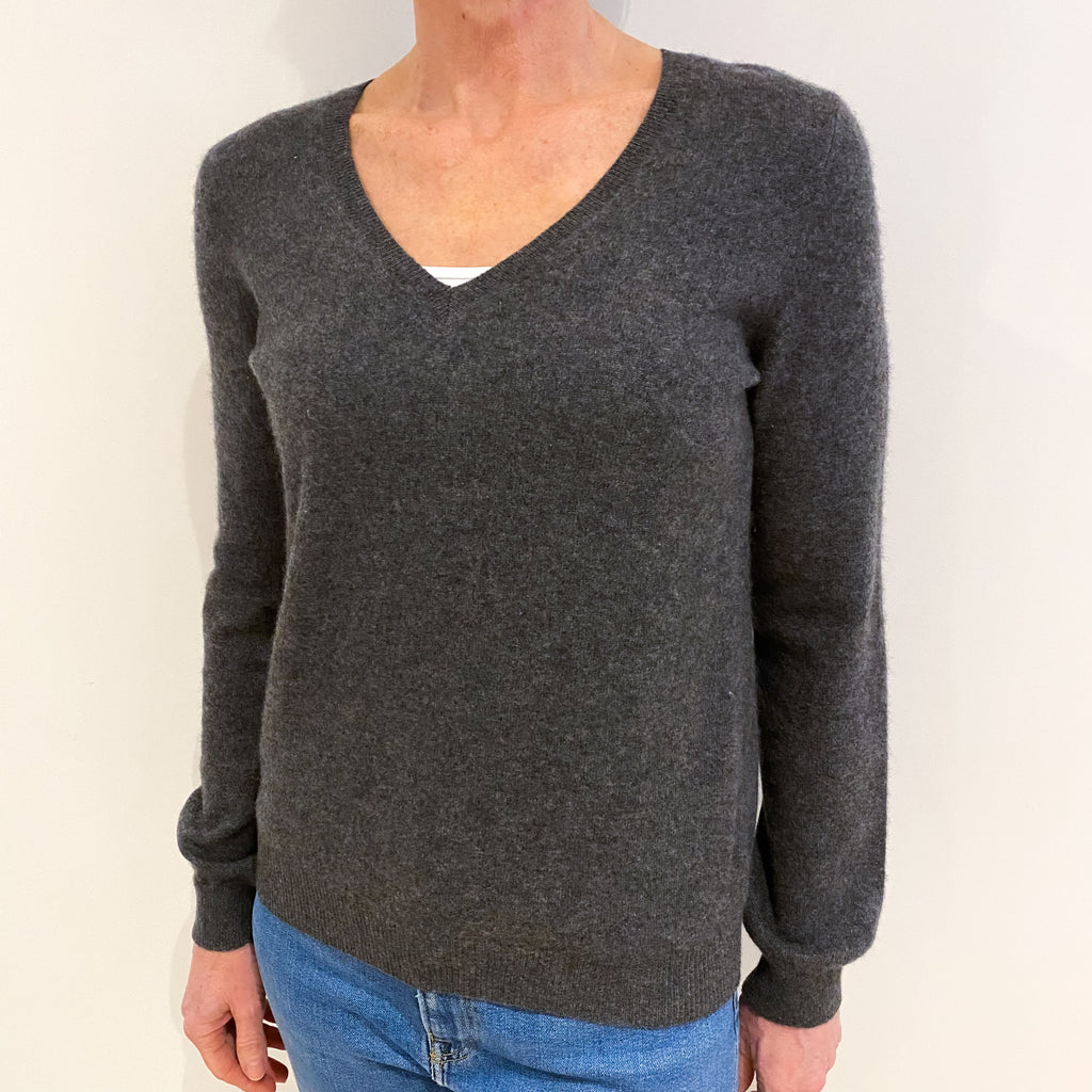 Slate Grey Cashmere V Neck Jumper Small