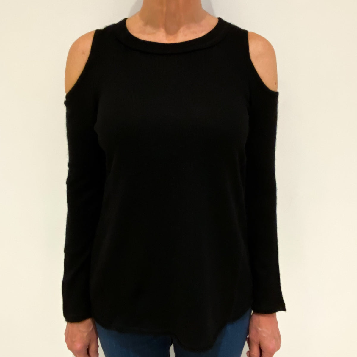 Black Open Shoulder Cashmere Crew Neck Jumper Medium