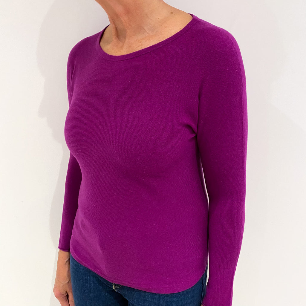 Magenta Pink Cashmere Batwing Boat Neck Jumper Medium