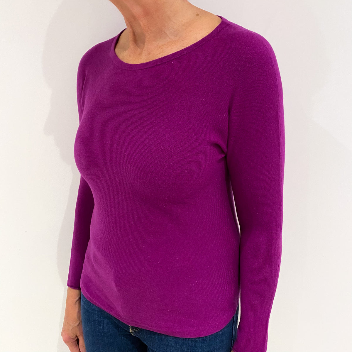 Magenta Pink Cashmere Batwing Boat Neck Jumper Medium
