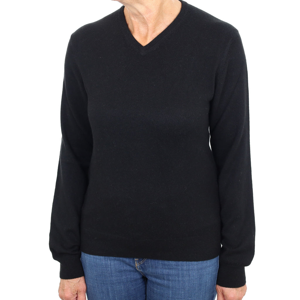 Black Cashmere V Neck Jumper Medium