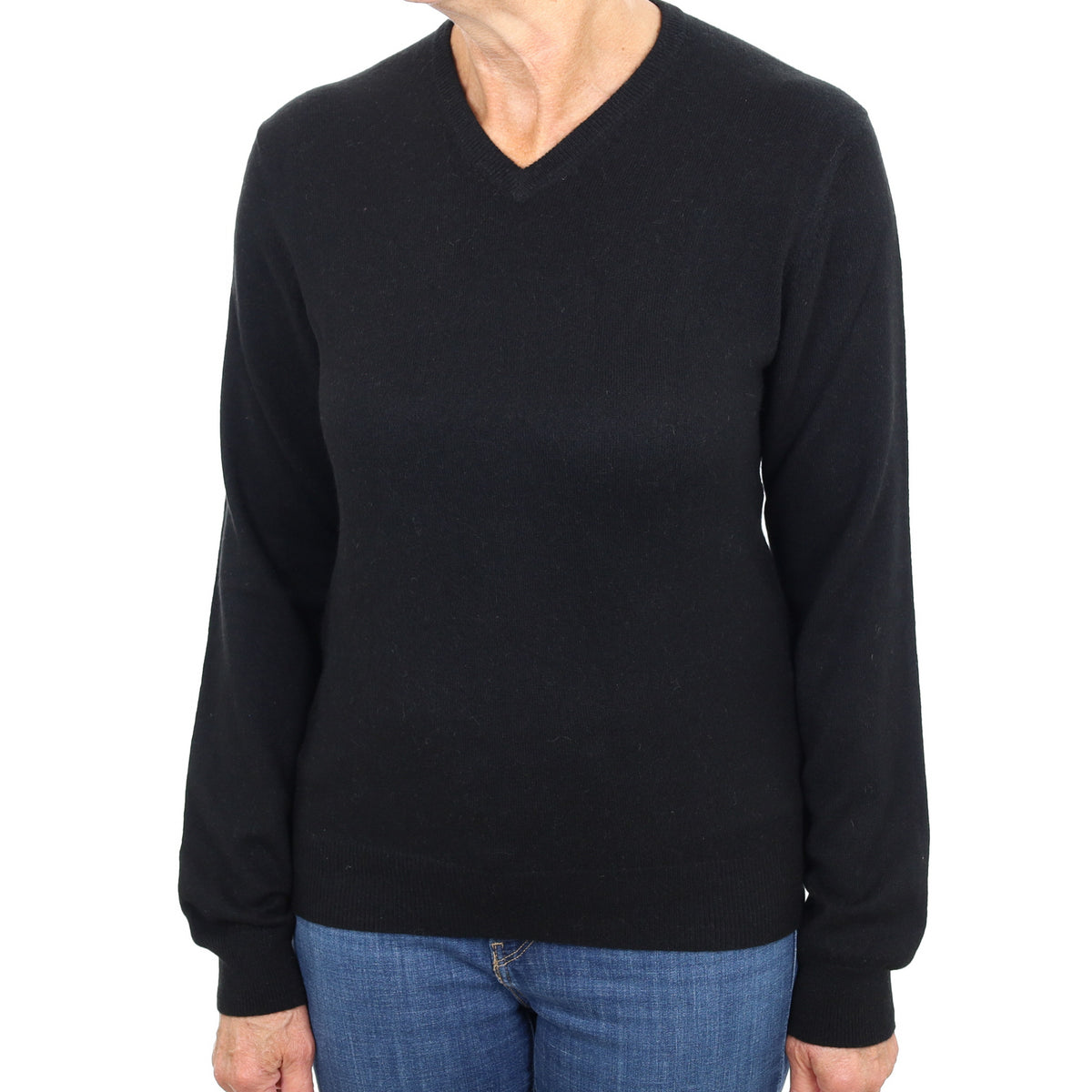 Black Cashmere V Neck Jumper Medium