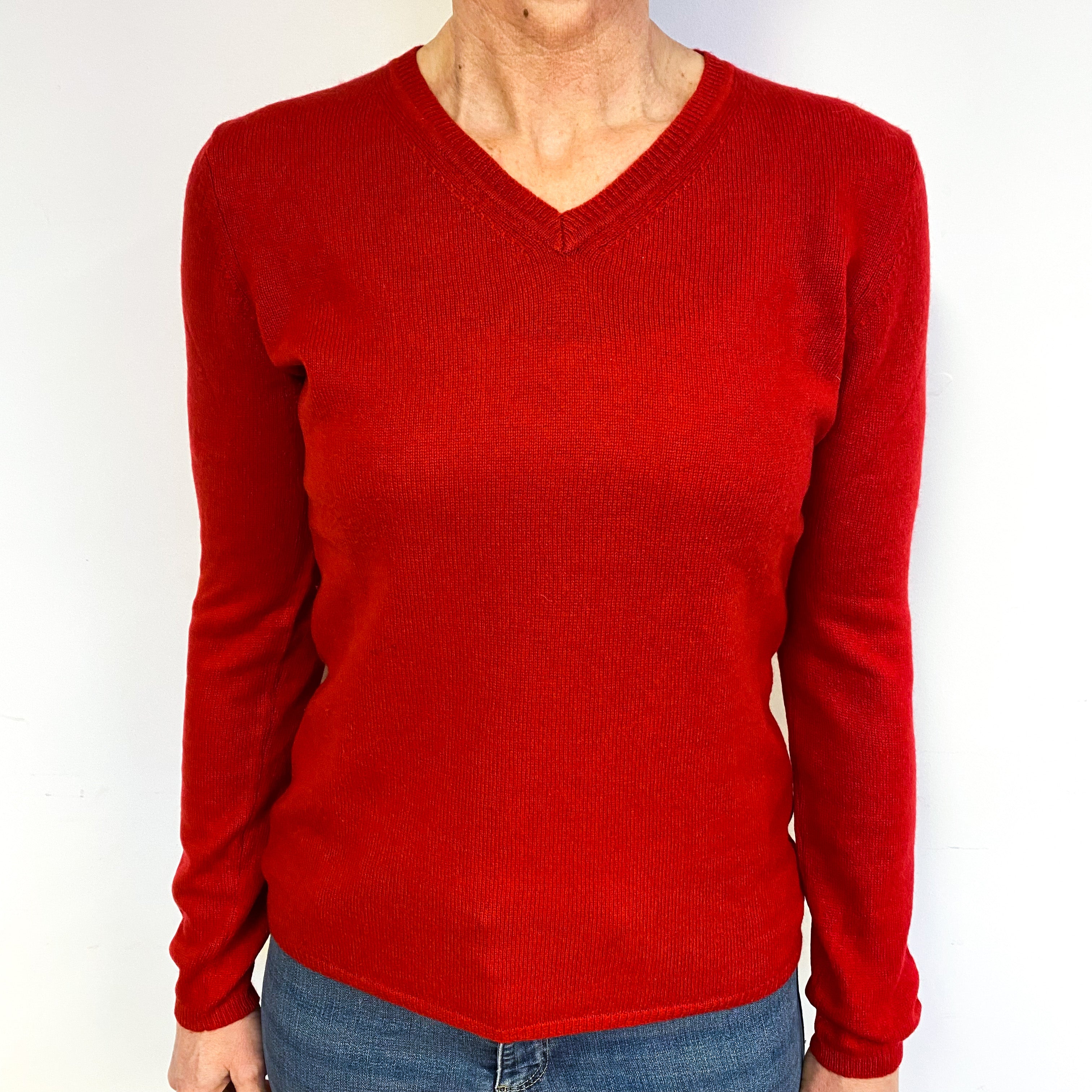 Crimson Red Cashmere V-Neck Jumper Medium
