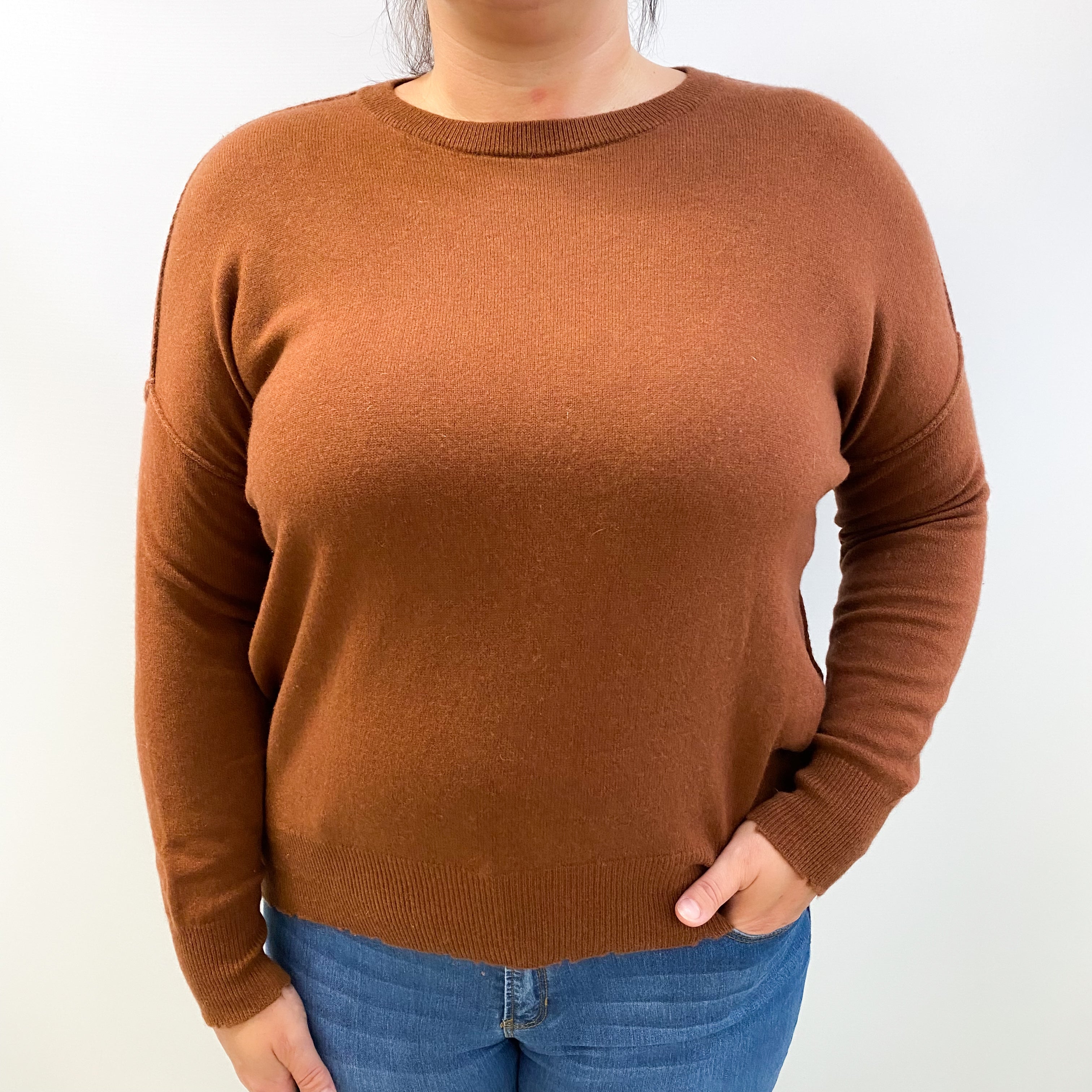 Chestnut Brown Cashmere Crew Neck Jumper Large