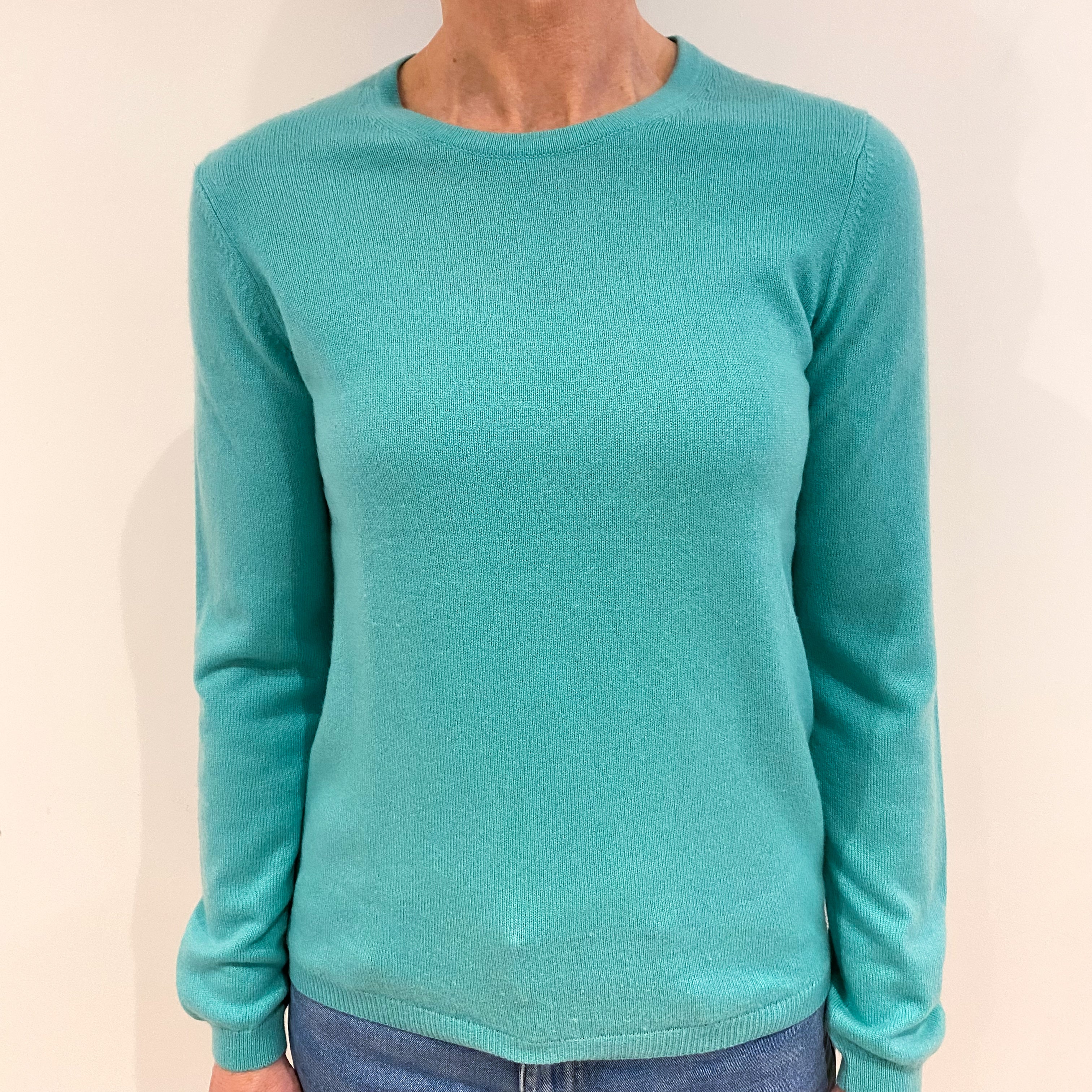 Aqua Green Cashmere Crew Neck Jumper Small