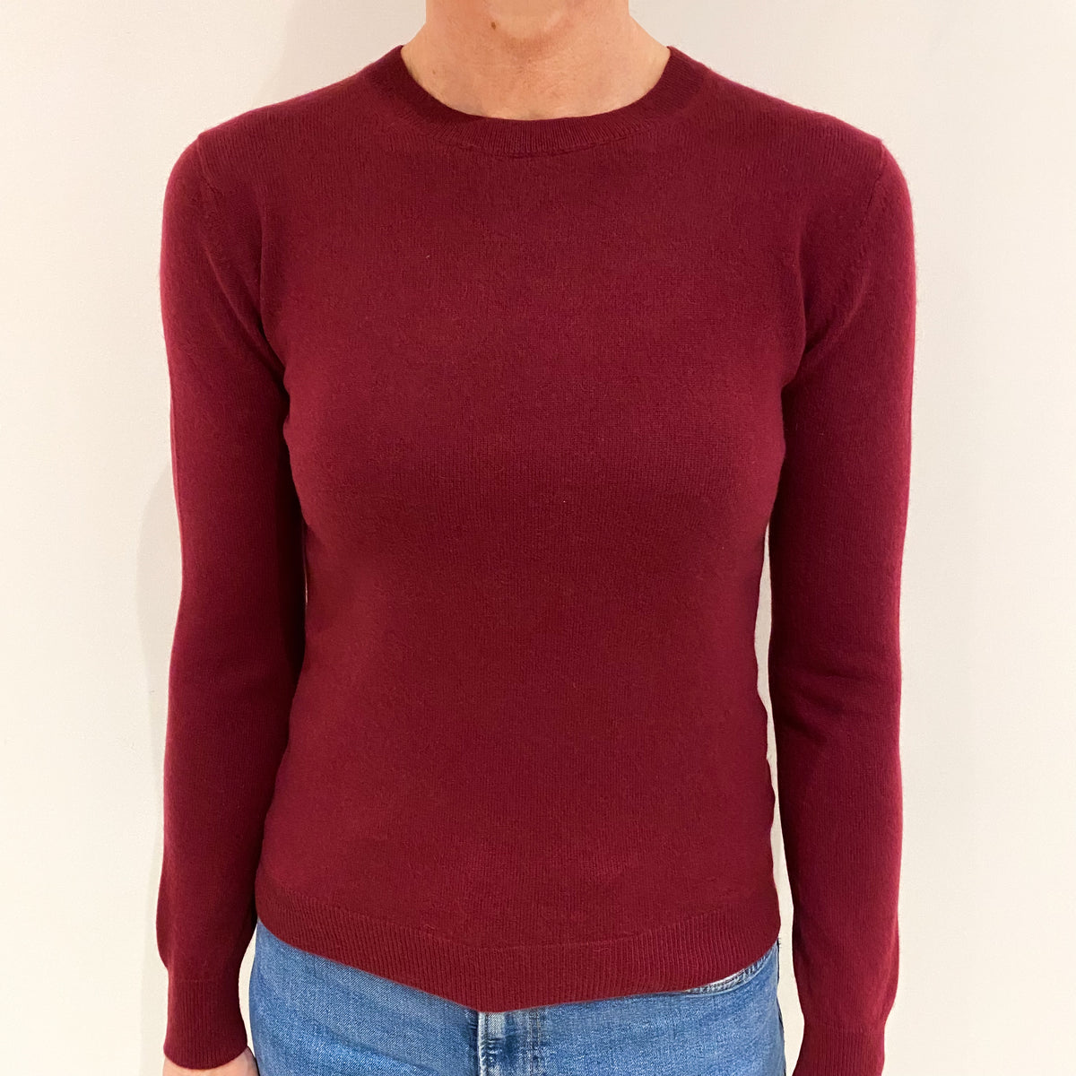 Burgundy Red Cashmere Crew Neck Jumper Small